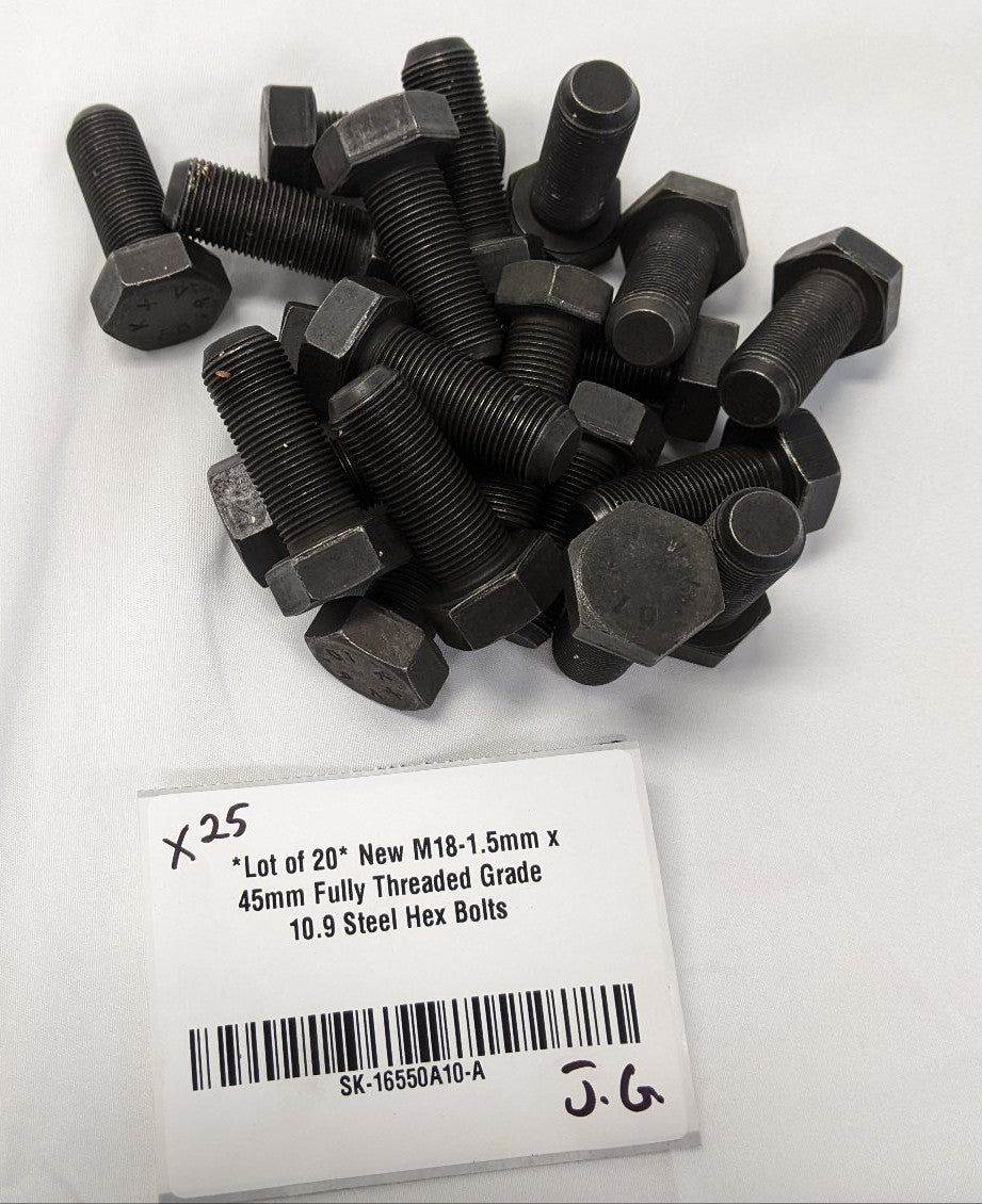 *Lot of 20* New M18-1.5mm x 45mm Fully Threaded Grade 10.9 Steel Hex Bolts