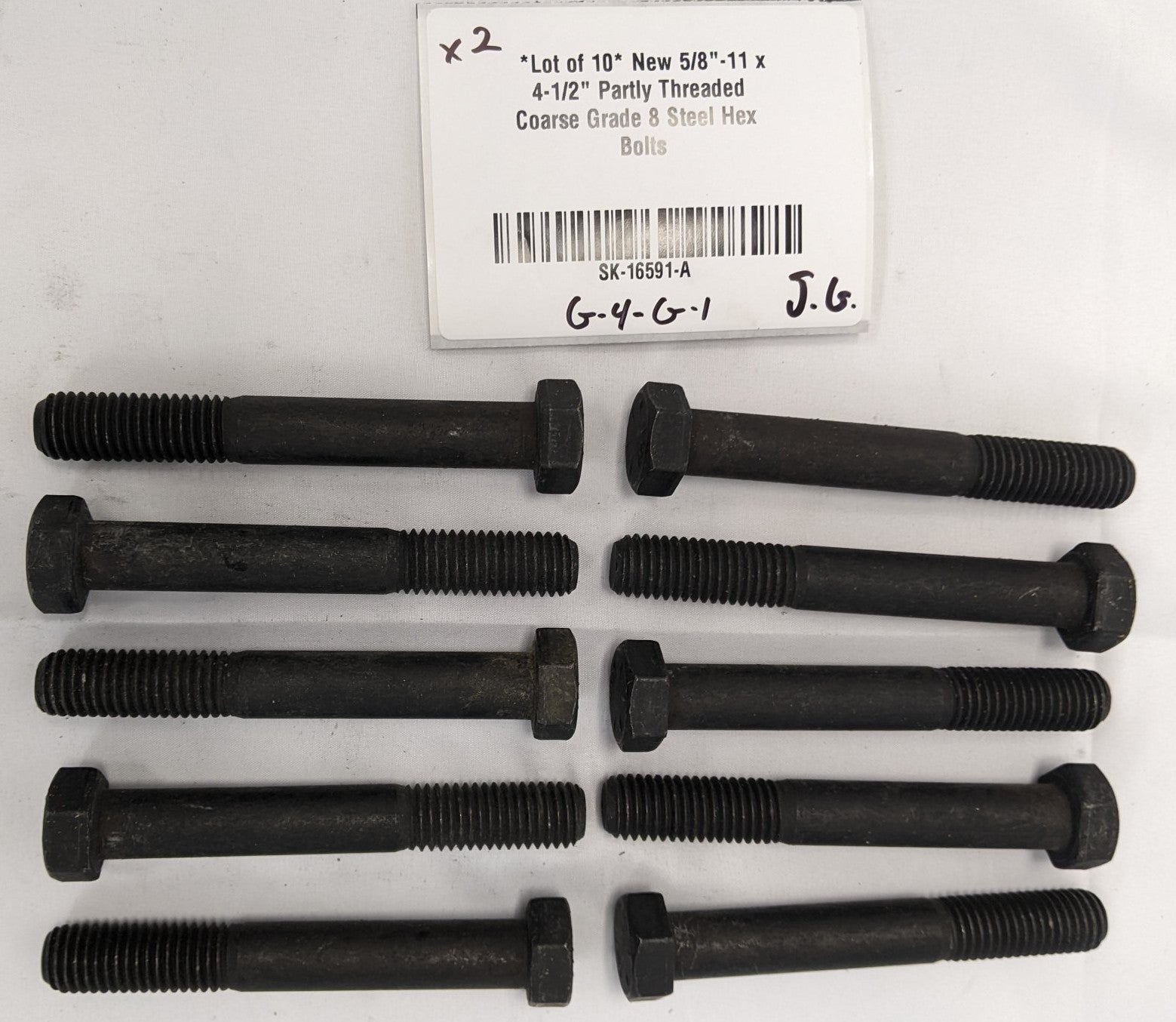 *Lot of 10* New 5/8"-11 x 4-1/2" Partly Threaded Coarse Grade 8 Steel Hex Bolts