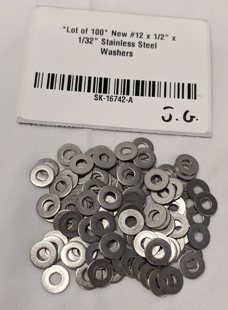 *Lot of 100* New #12 x 1/2" x 1/32" Stainless Steel Washers