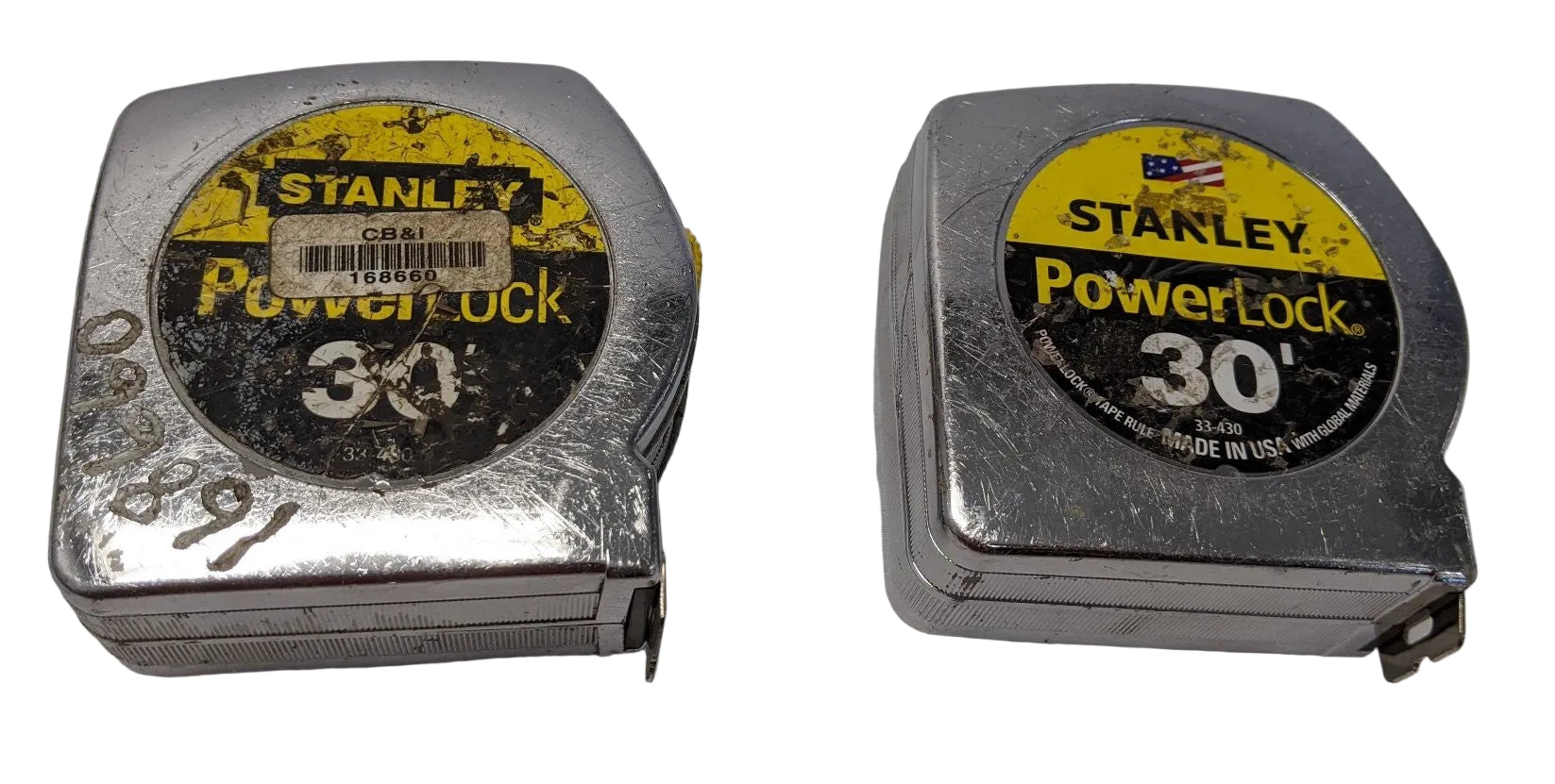 Stanley PowerLock Tape Measure 30 FT Lot of 2 - 1" Blade Belt Clip 33-403