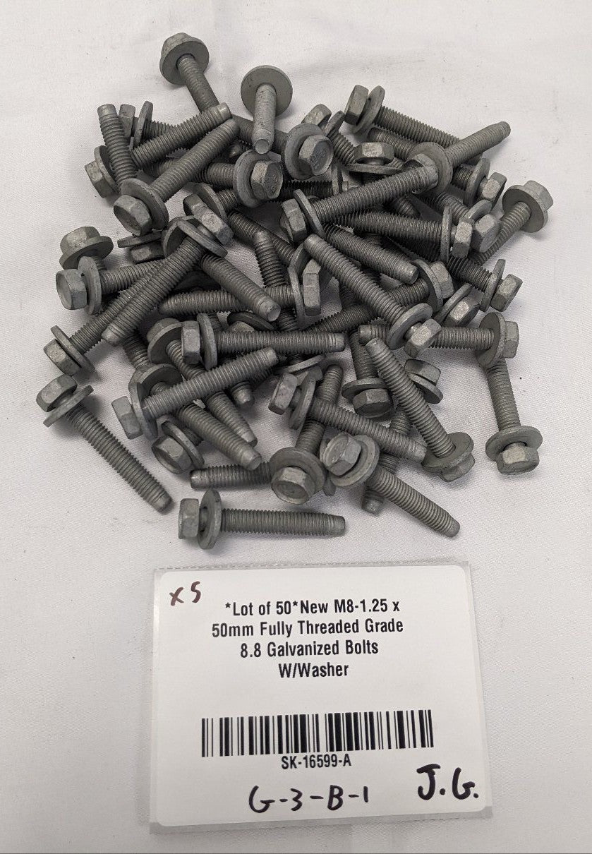 *Lot of 50*New M8-1.25 x 50mm Fully Threaded Grade 8.8 Galvanized Bolts W/Washer