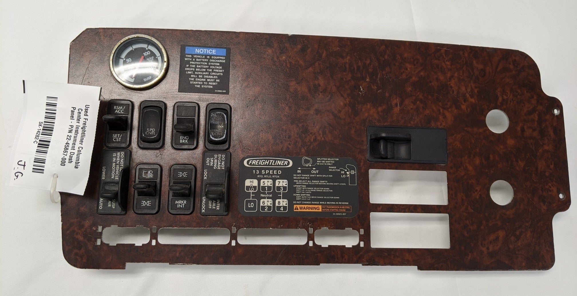 Used Freightliner Columbia Center Instrument Dash Panel - P/N 22-45867-000