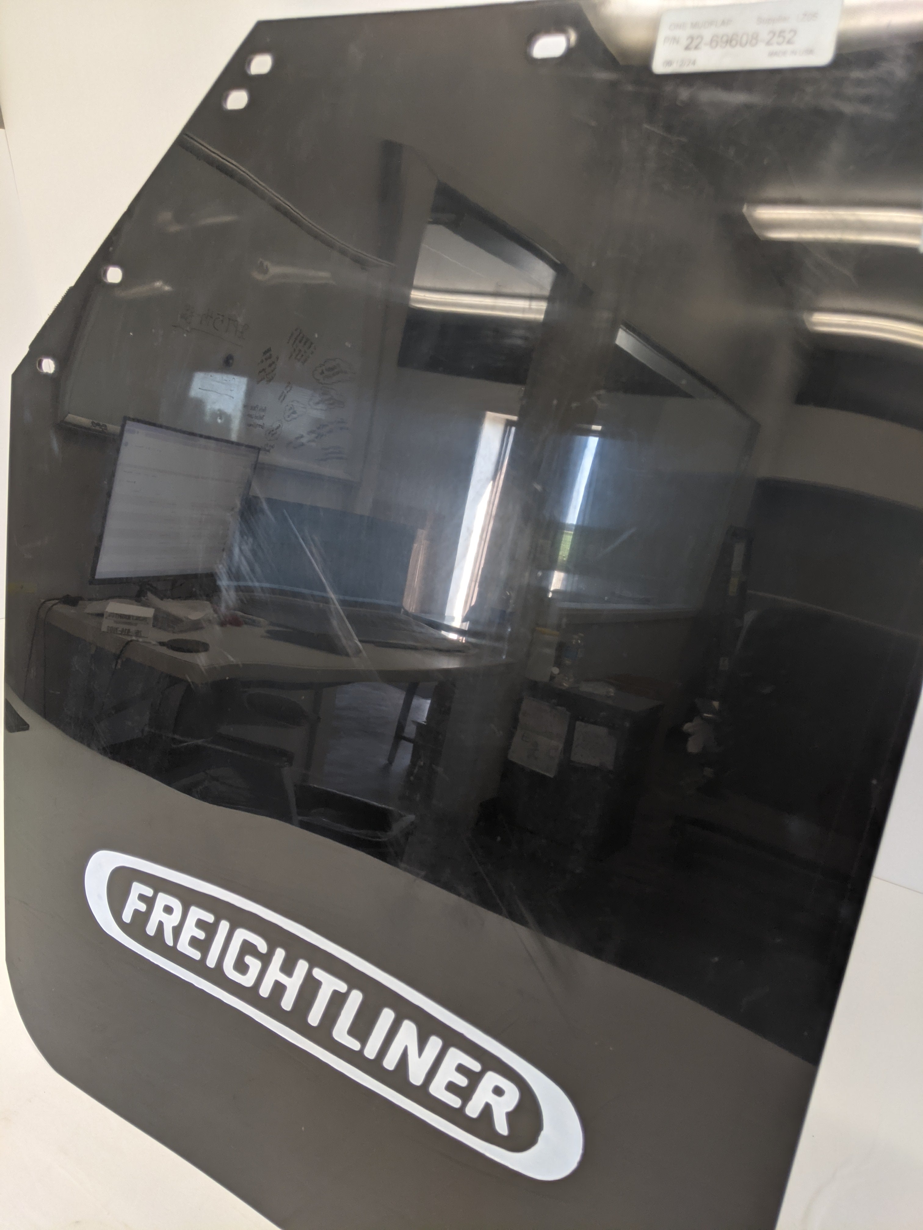 Freightliner LH Rear Black Plastic Mud Flap w/ Logo - P/N 22-69608-252