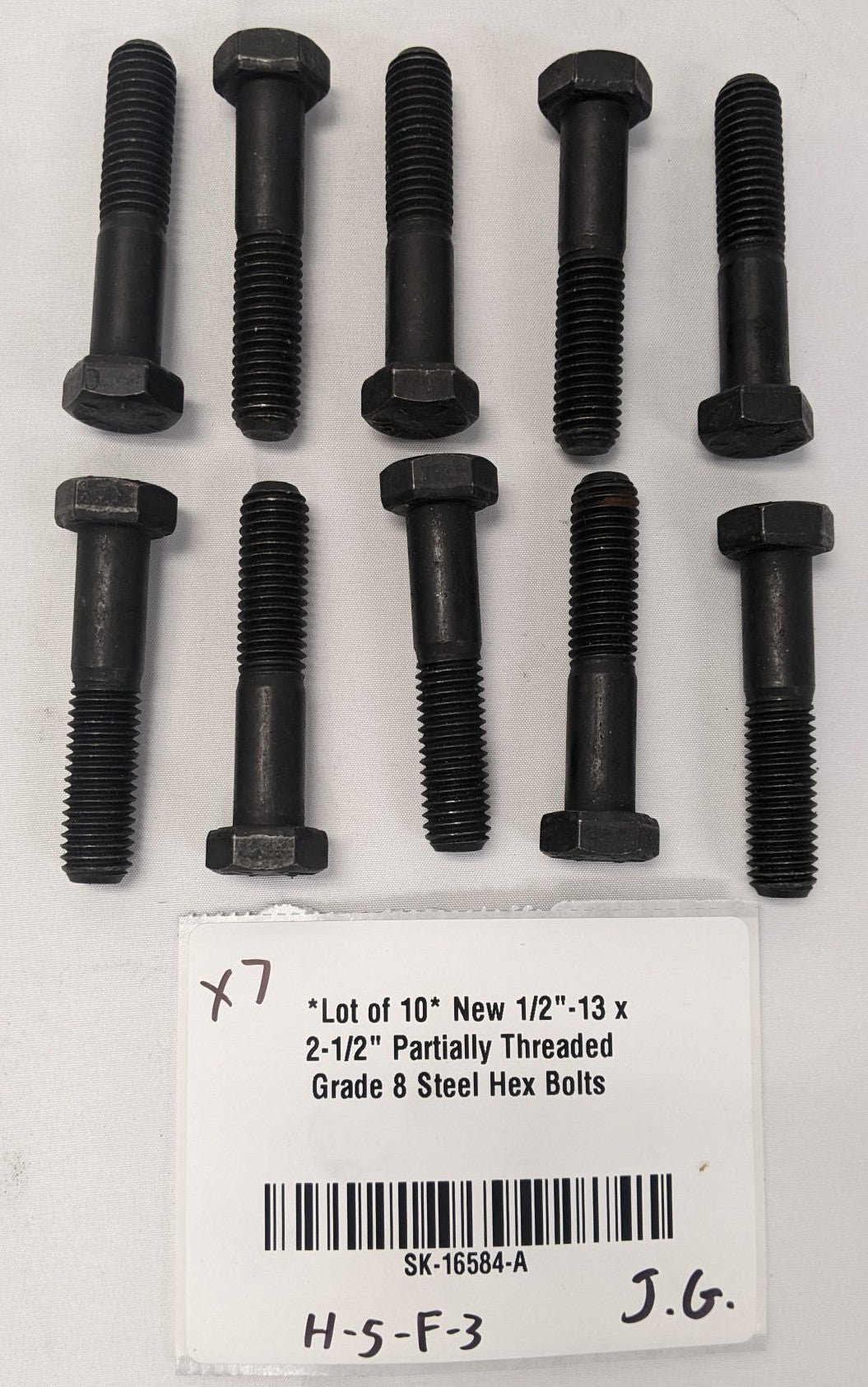 *Lot of 10* New 1/2"-13 x 2-1/2" Partially Threaded Grade 8 Steel Hex Bolts