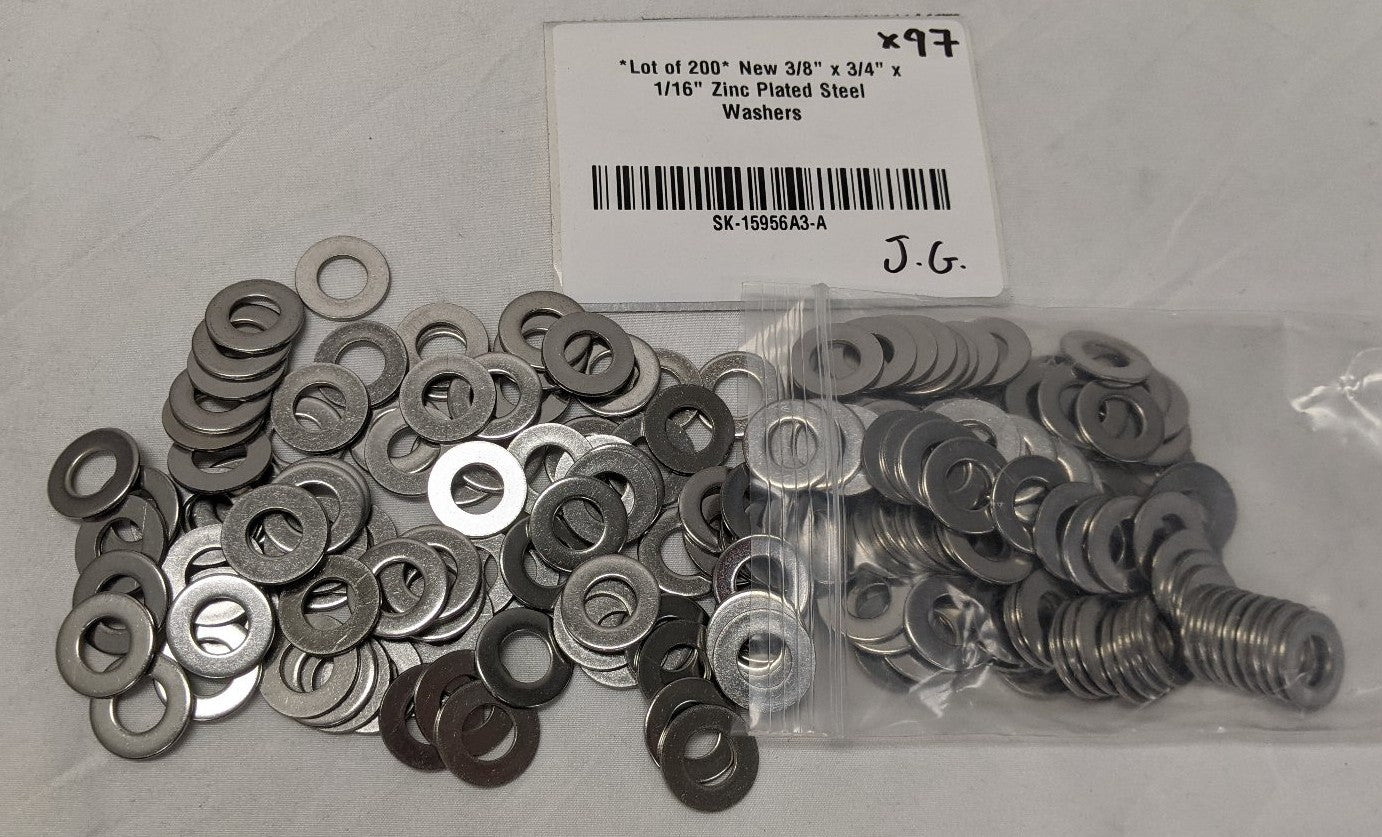 3/8" Zinc Plated Steel Flat Washers - Lot of 200 - 3/4" OD Corrosion Resistant