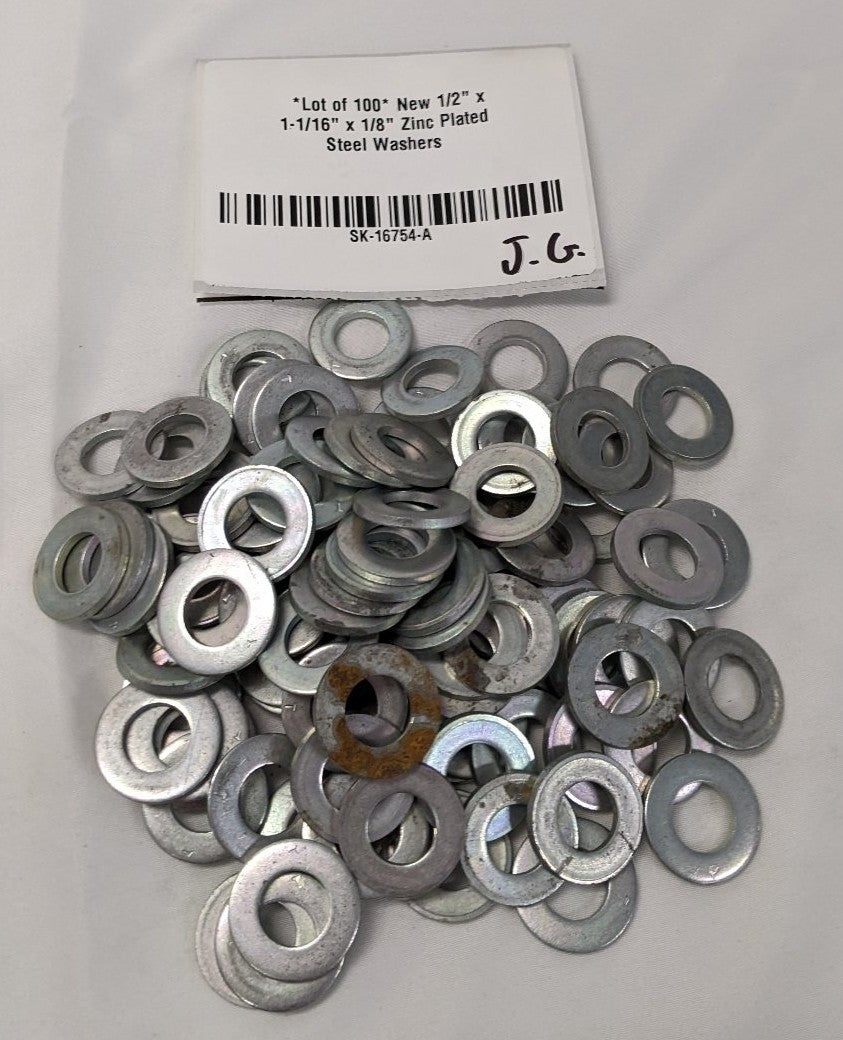*Lot of 100* 1/2" x 1-1/16" x 1/8" Zinc Plated Steel Washers