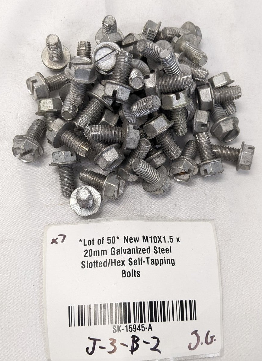 *Lot of 50* New M10X1.5 x 20mm Galvanized Steel Slotted/Hex Self-Tapping Bolts