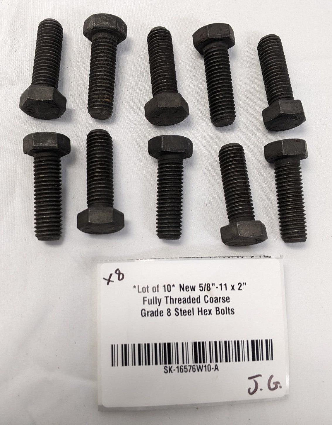 *Lot of 10* New 5/8"-11 x 2" Fully Threaded Coarse Grade 8 Steel Hex Bolts