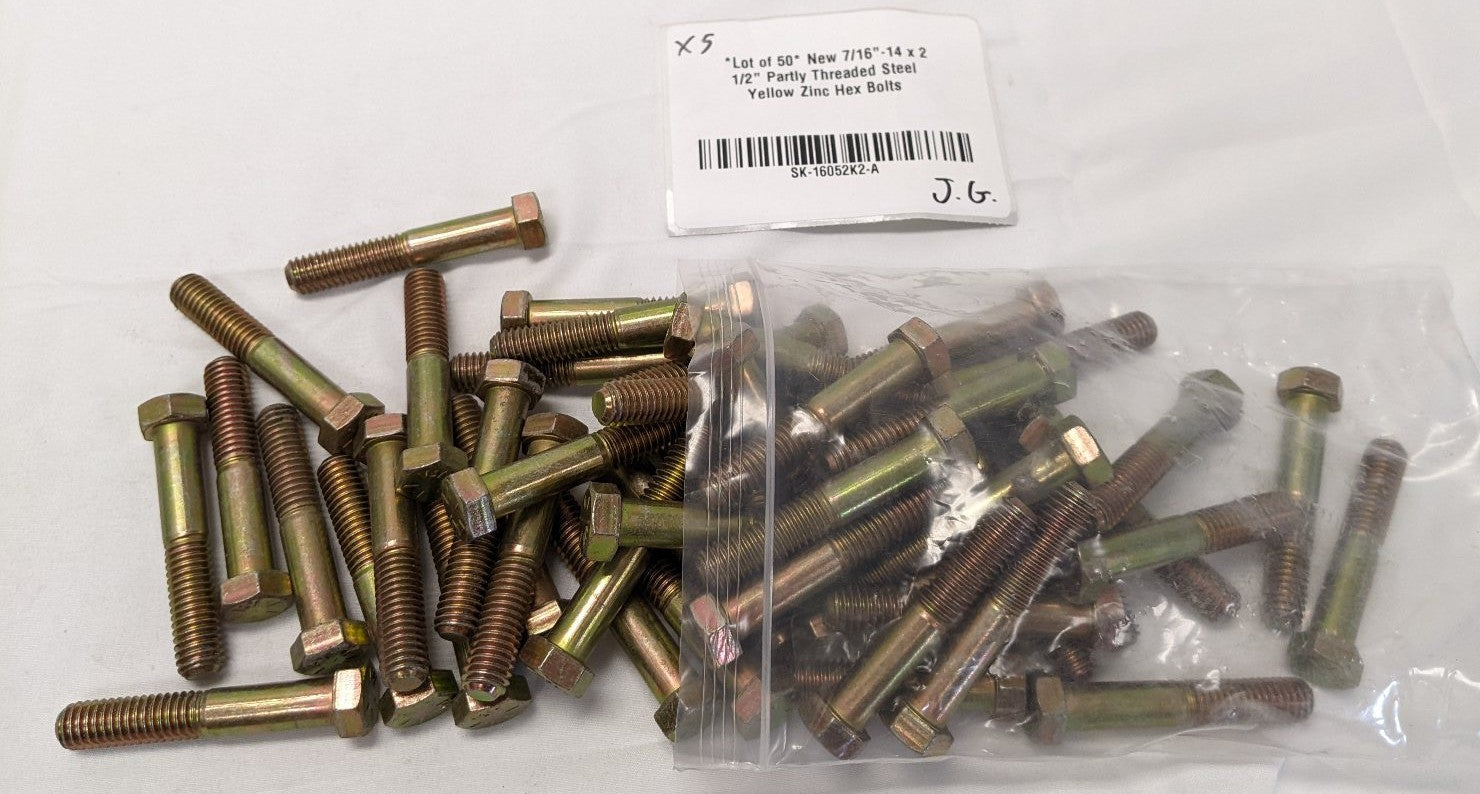 *Lot of 50* New 7/16"-14 x 2 1/2" Partly Threaded Steel Yellow Zinc Hex Bolts