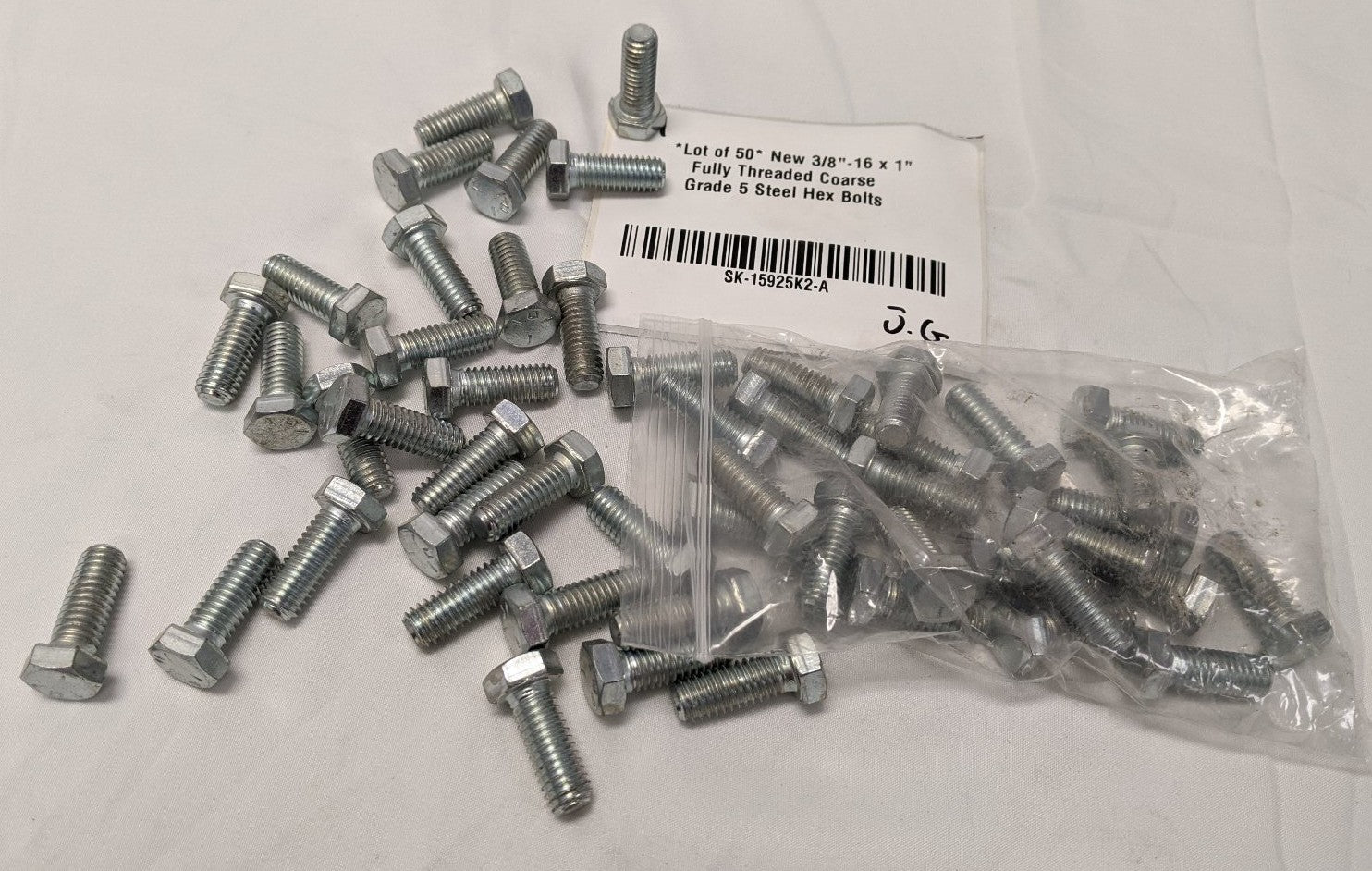 *Lot of 50* New 3/8"-16 x 1" Fully Threaded Coarse Grade 5 Steel Hex Bolts