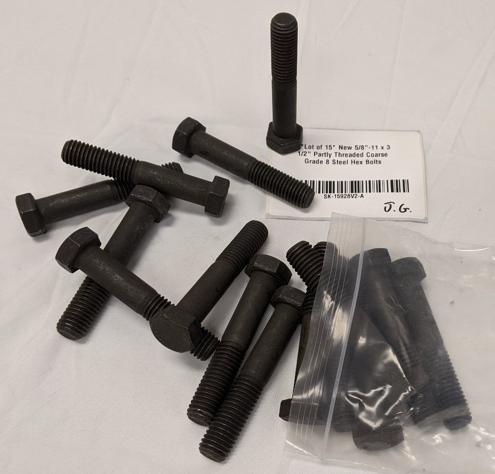 *Lot of 15* New 5/8"-11 x 3 1/2" Partly Threaded Coarse Grade 8 Steel Hex Bolts