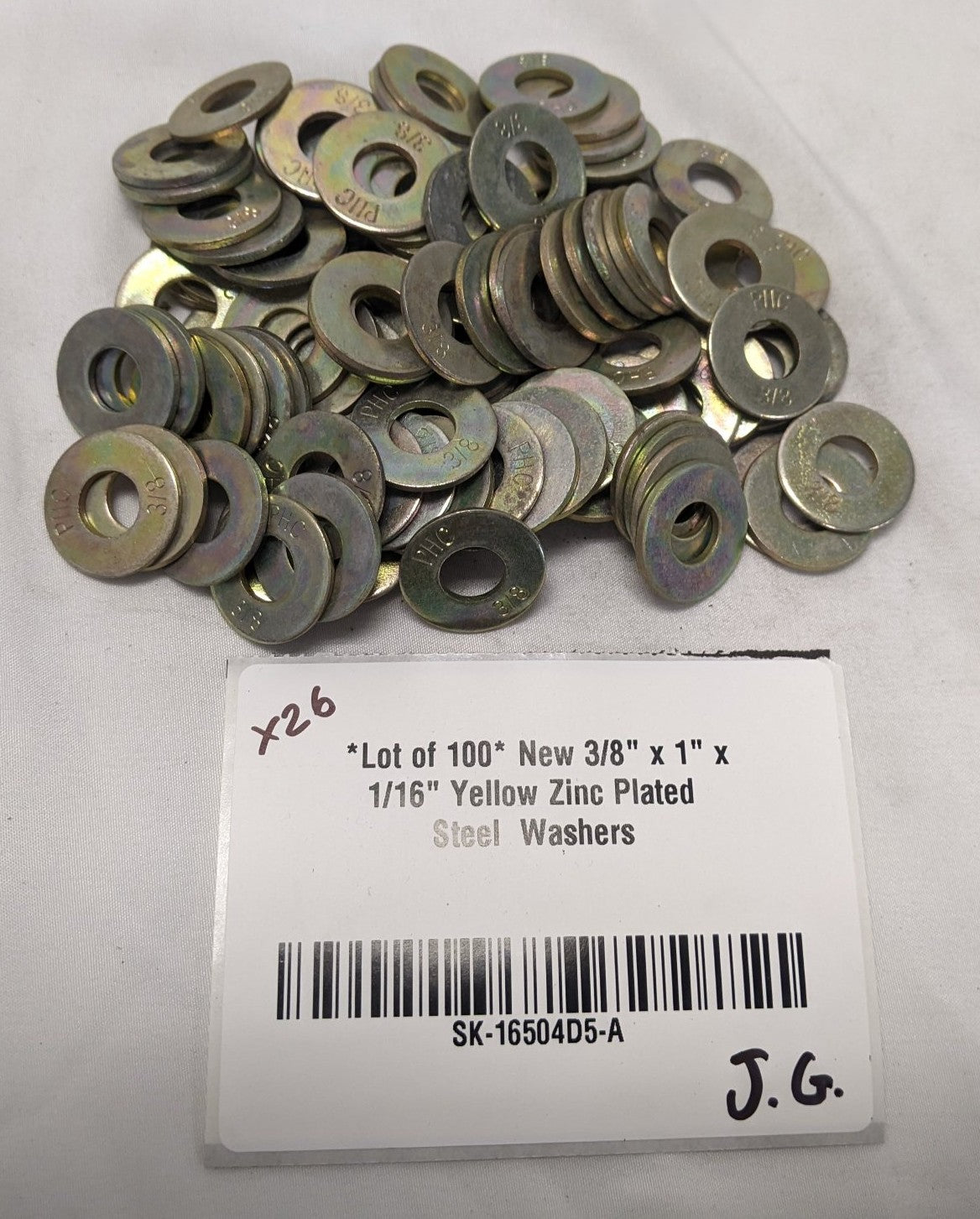 100 Yellow Zinc Steel Flat Washers 3/8"