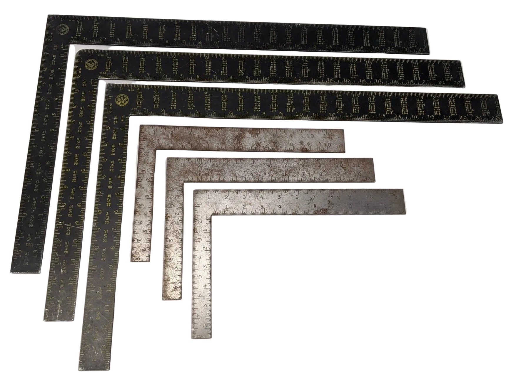 Stanley Carpenter Squares - 24" & 12" Framing Squares, 45-011 & 45-912, Lot of 6