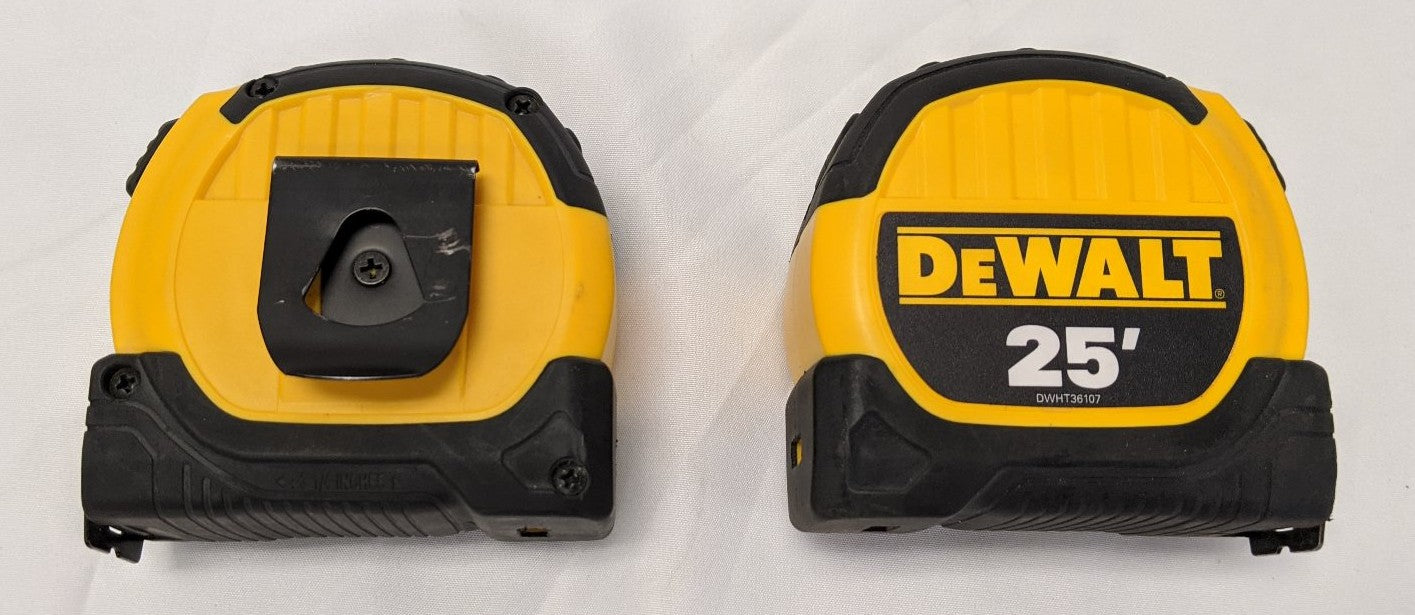 DeWalt Tape Measure 25 FT Lot of 2 - 1" Blade Tape Lock Belt Clip DWHT36107