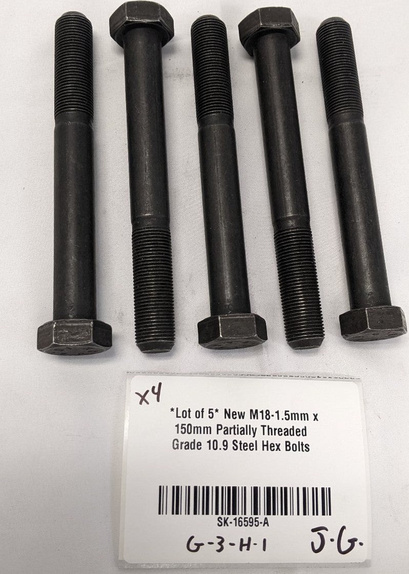 *Lot of 5* New M18-1.5mm x 150mm Partially Threaded Grade 10.9 Steel Hex Bolts