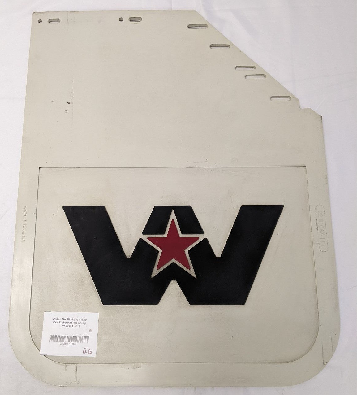 Western Star 30" RH Mitered White Mud Flap Logo 22-81067-111