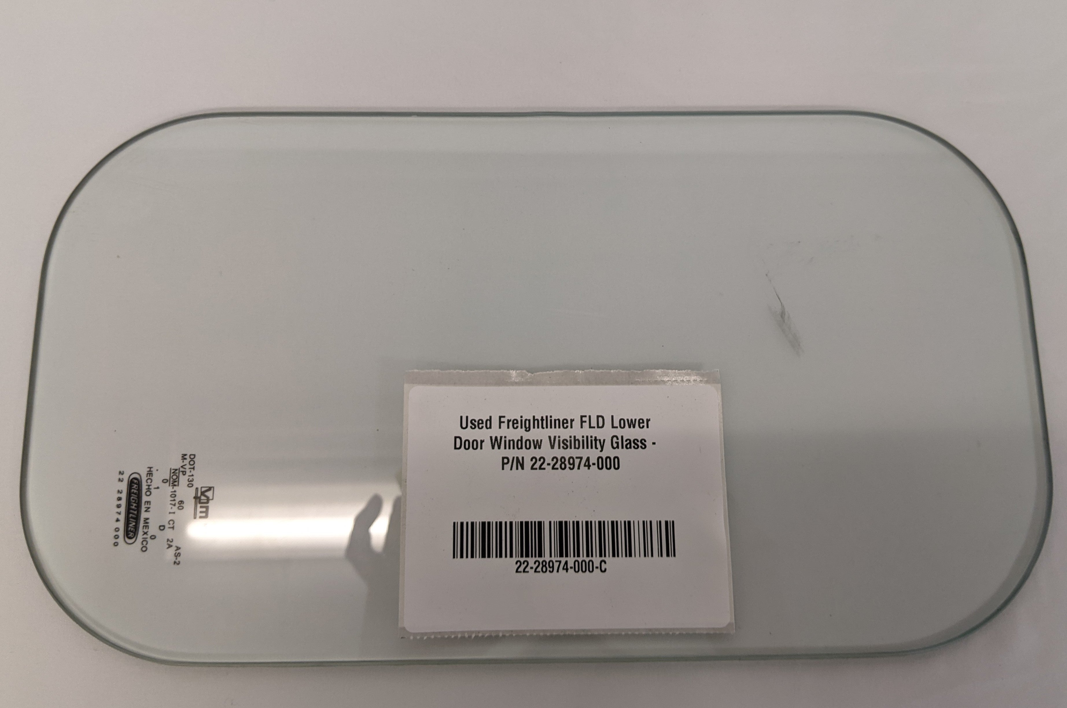 Used Freightliner FLD Lower Door Window Visibility Glass - P/N 22-28974-000 (10114315813180)