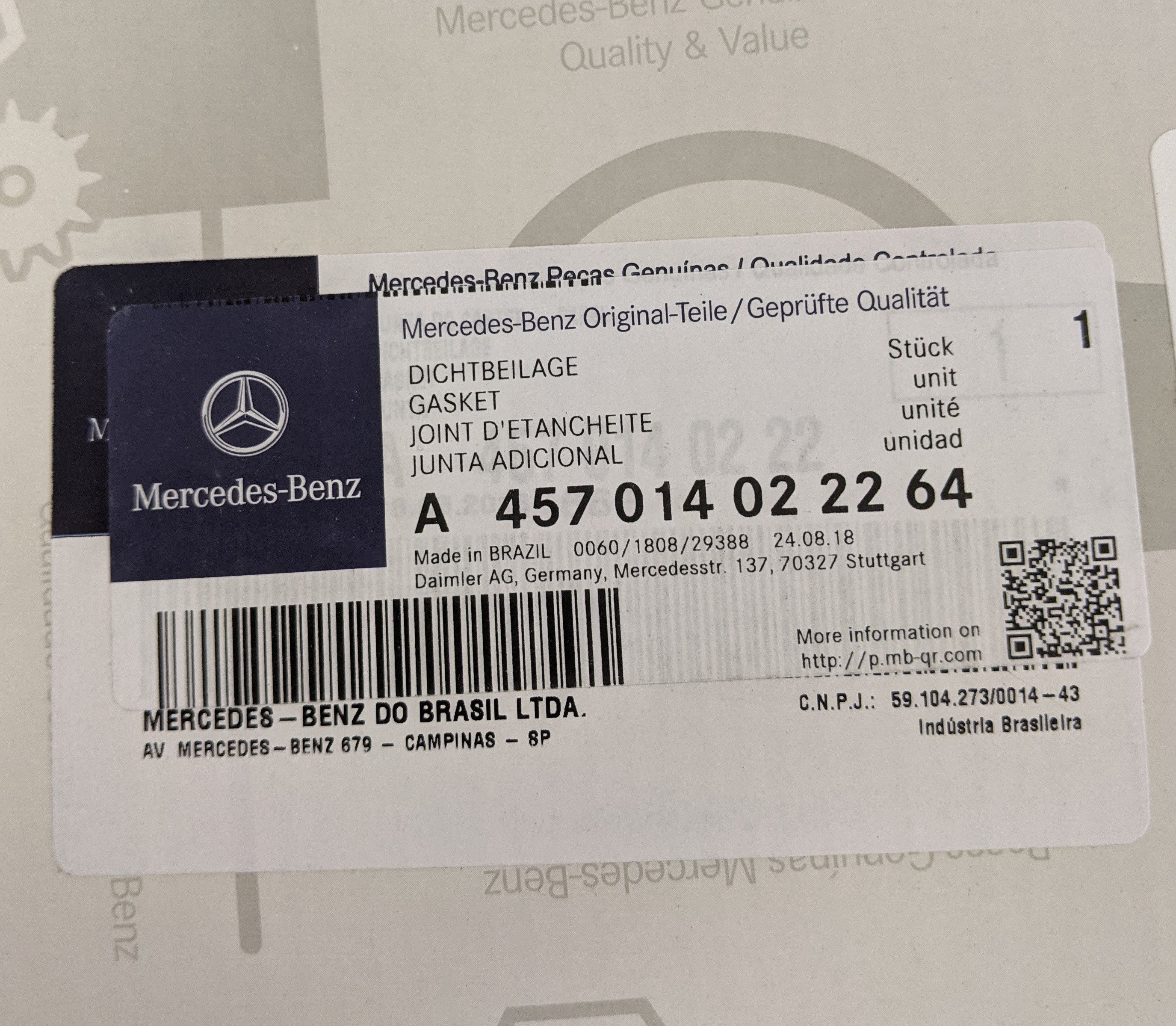 New Mercedes-Benz Engine Oil Pan Gasket - P/N A 457014022264 (9913514819900)