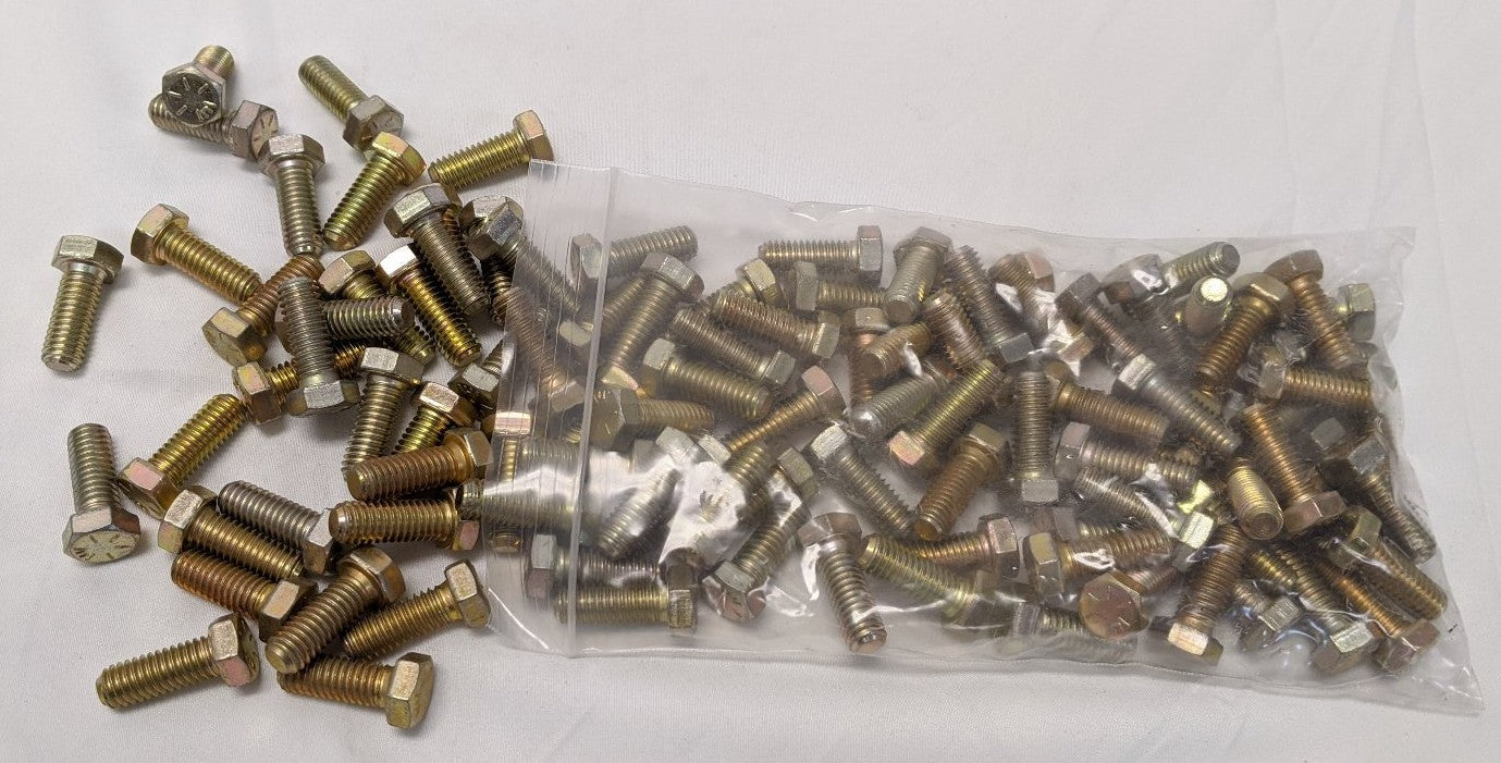 3/8"-16 x 1" Grade 8 Hex Bolts - Yellow Zinc Plated, Fully Threaded, Lot of 100