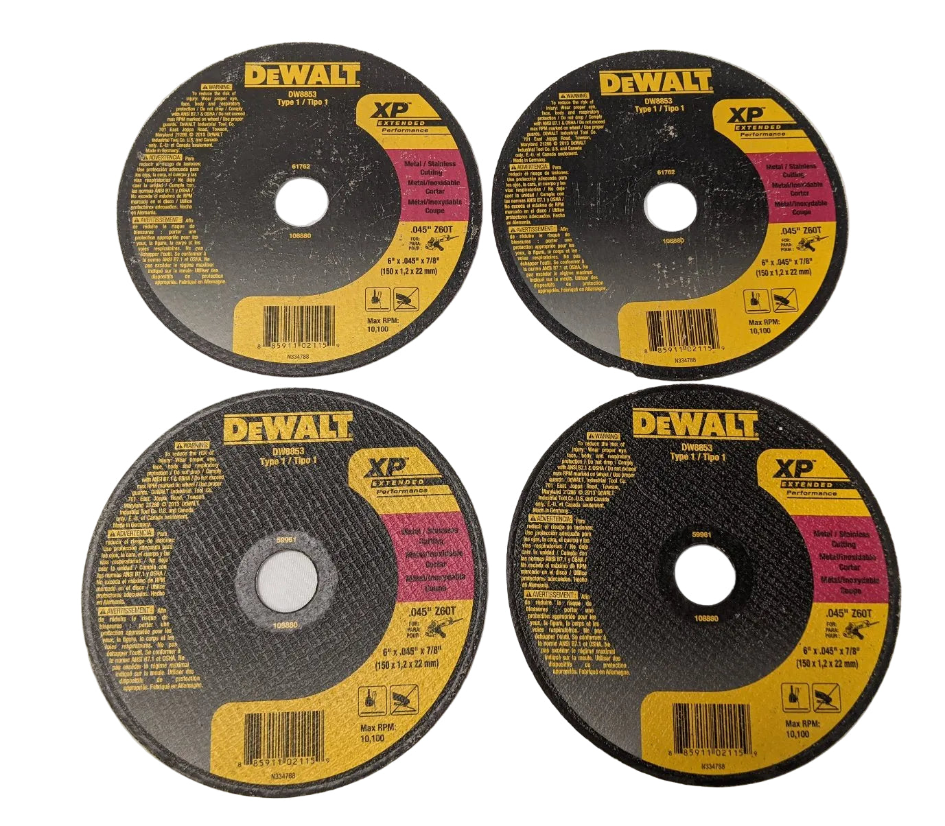 Dewalt XP 6" Cut-Off Wheel | Lot of 4 | 7/8" Arbor | 10,100 RPM | DW8853