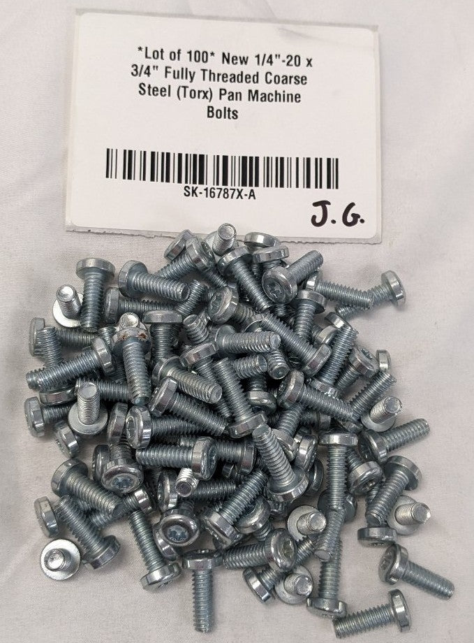 *Lot of 100* New 1/4"-20 x 3/4" Fully Threaded Coarse Steel (Torx) Pan Machine Bolts
