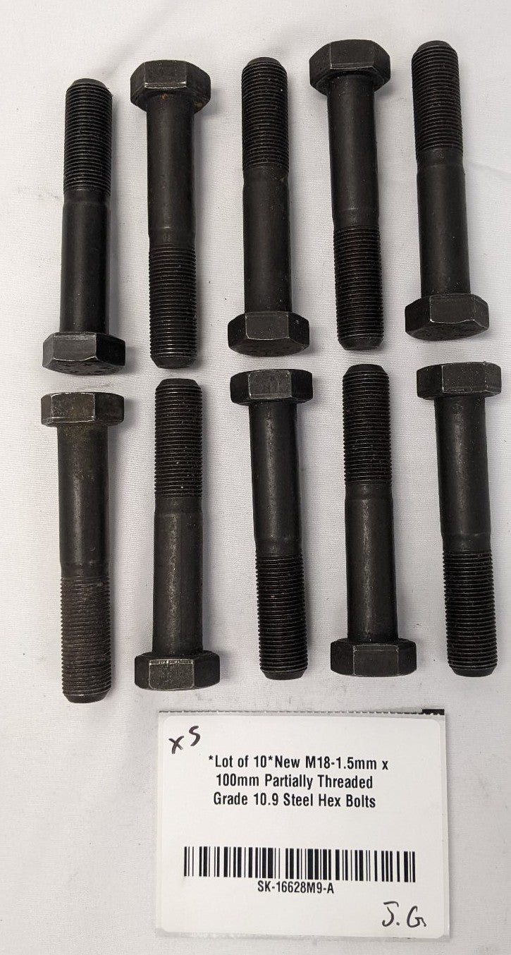 M18-1.5mm x 100mm Grade 10.9 Hex Bolts Partial Thread Lot/10