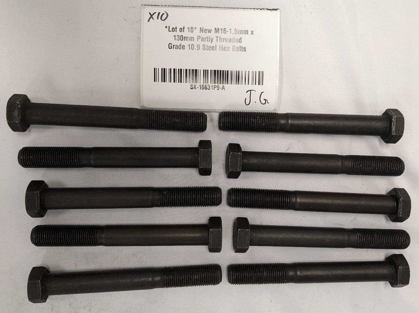*Lot of 10* New M16-1.5mm x 130mm Partly Threaded Grade 10.9 Steel Hex Bolts