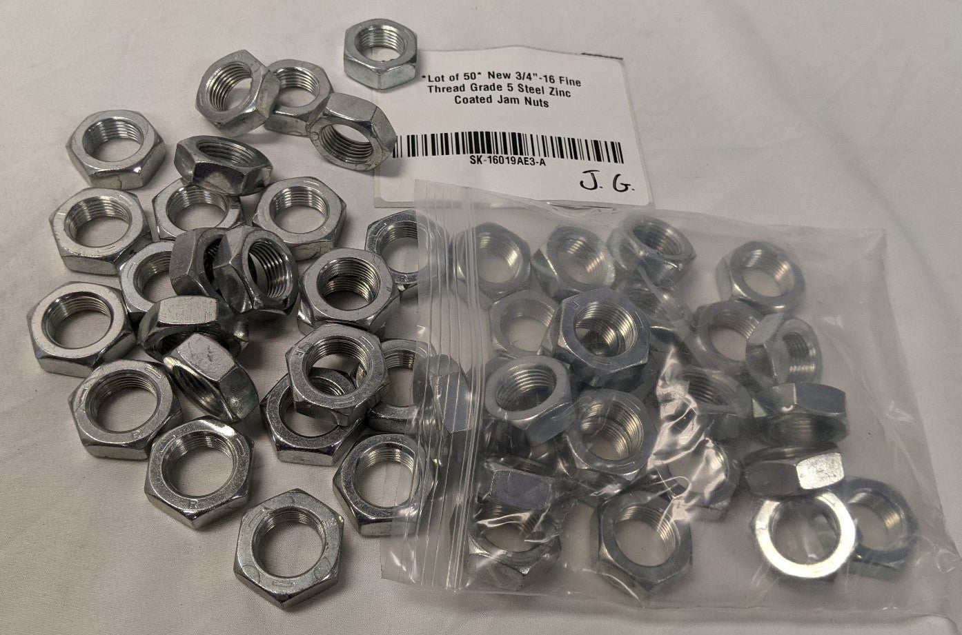 3/4"-16 Grade 5 Jam Nuts - Lot of 50 - Zinc Coated Steel Fine Thread