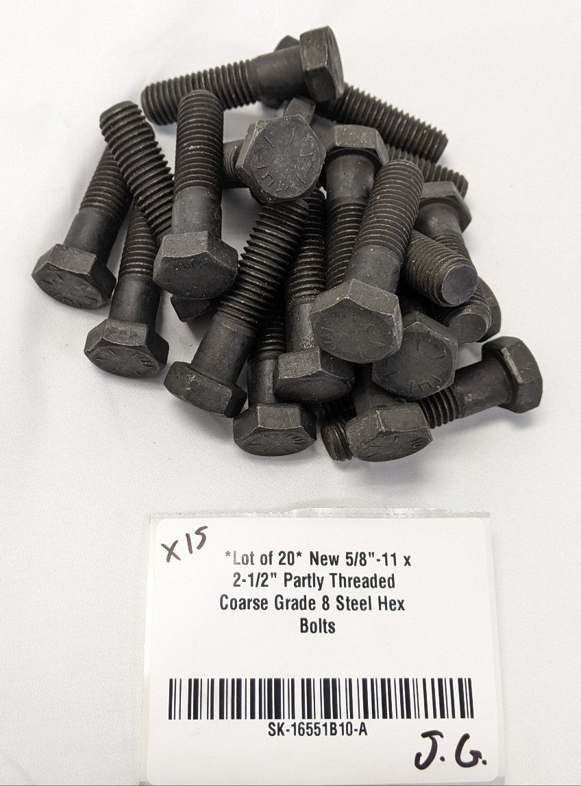 Grade 8 Hex Bolts 5/8"-11x2-1/2" Partly Threaded Lot/20