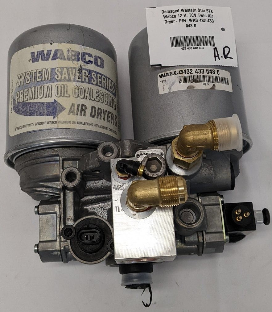Damaged Western Star 57X Wabco 12 V, TCV Twin Air Dryer - P/N  WAB 432 433 048 0
