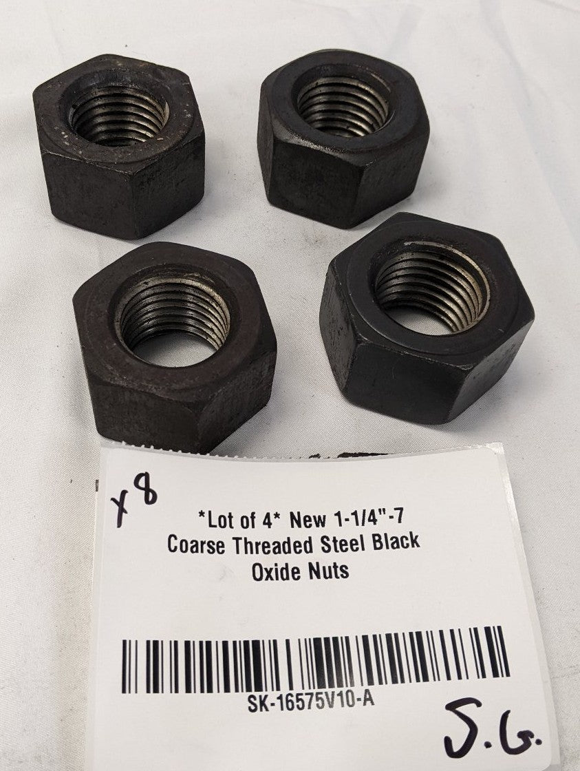 *Lot of 4* New 1-1/4"-7 Coarse Threaded Steel Black Oxide Nuts