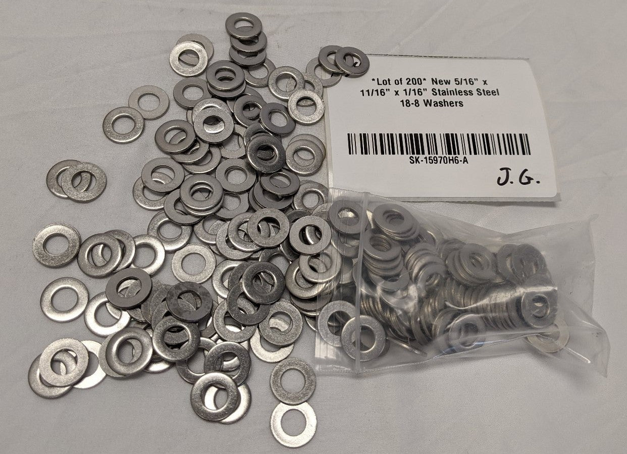 5/16" Stainless Steel 18-8 Washers - Lot of 200 - Corrosion Resistant Flat Washers
