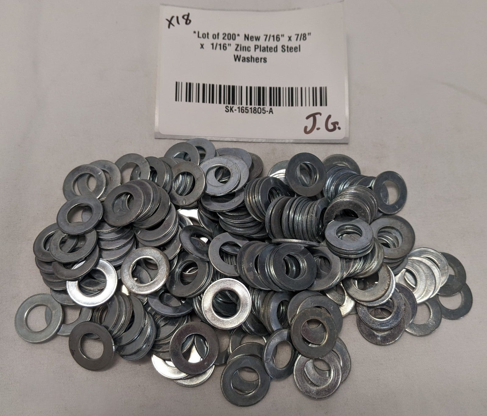 *Lot of 200* New 7/16" x 7/8" x  1/16" Zinc Plated Steel Washers