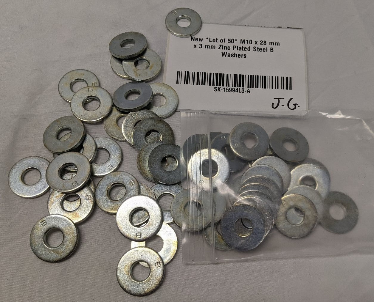 M10 Zinc Plated Steel B Washers - 28mm x 3mm - Lot of 50 - Heavy Duty Flat Washers