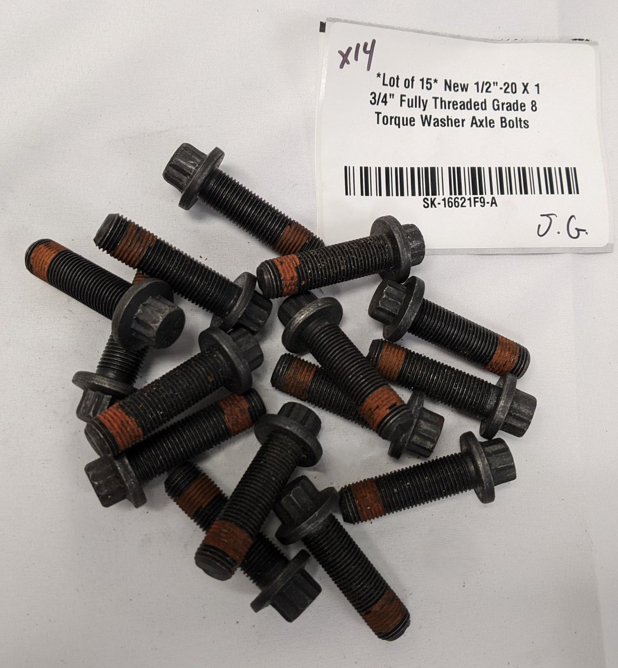 1/2"-20 x 1-3/4" Grade 8 Torque Washer Axle Bolts Lot/15