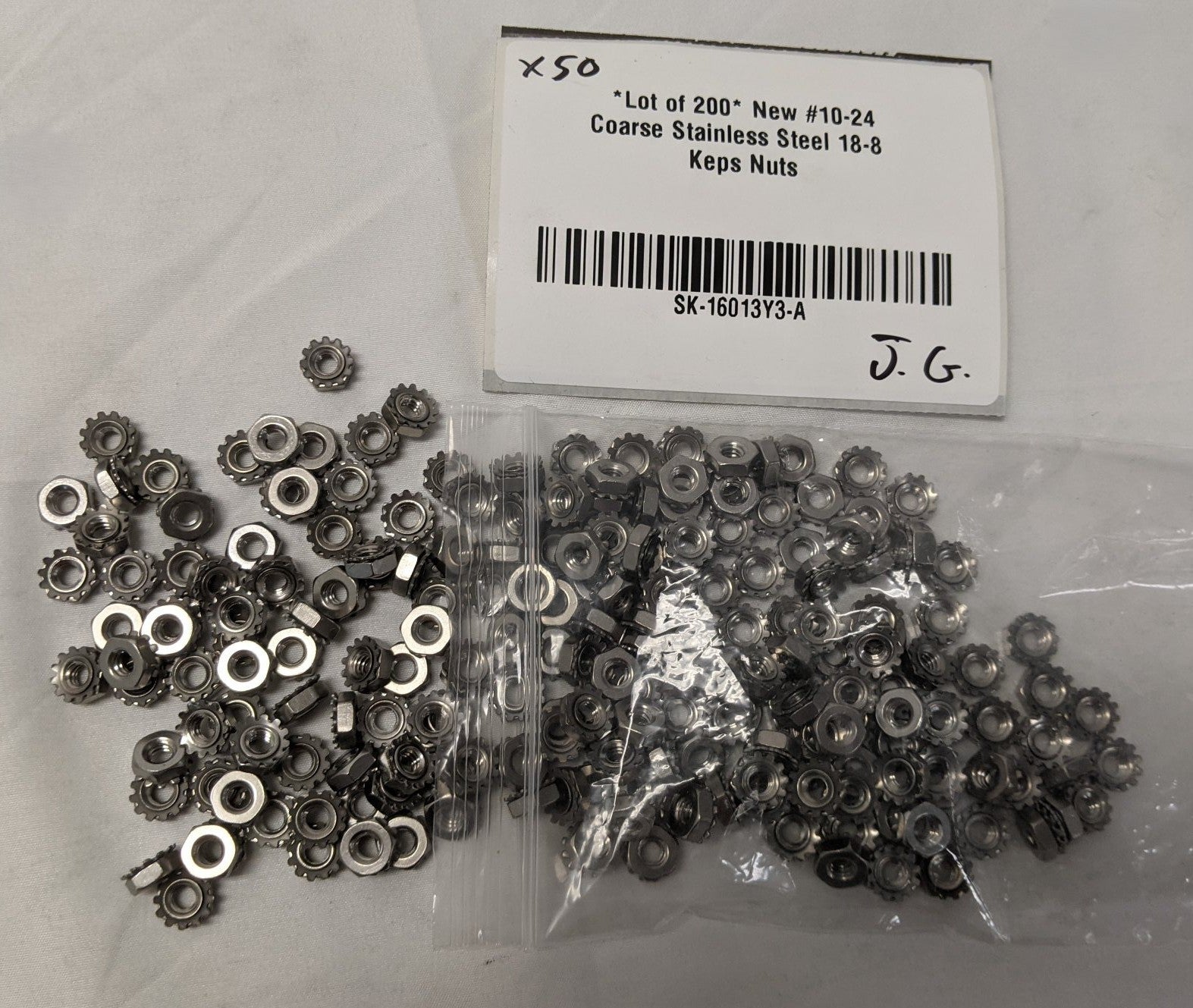#10-24 Stainless Steel Keps Nuts - Lot of 200 - 18-8 Lock Nuts with Washer