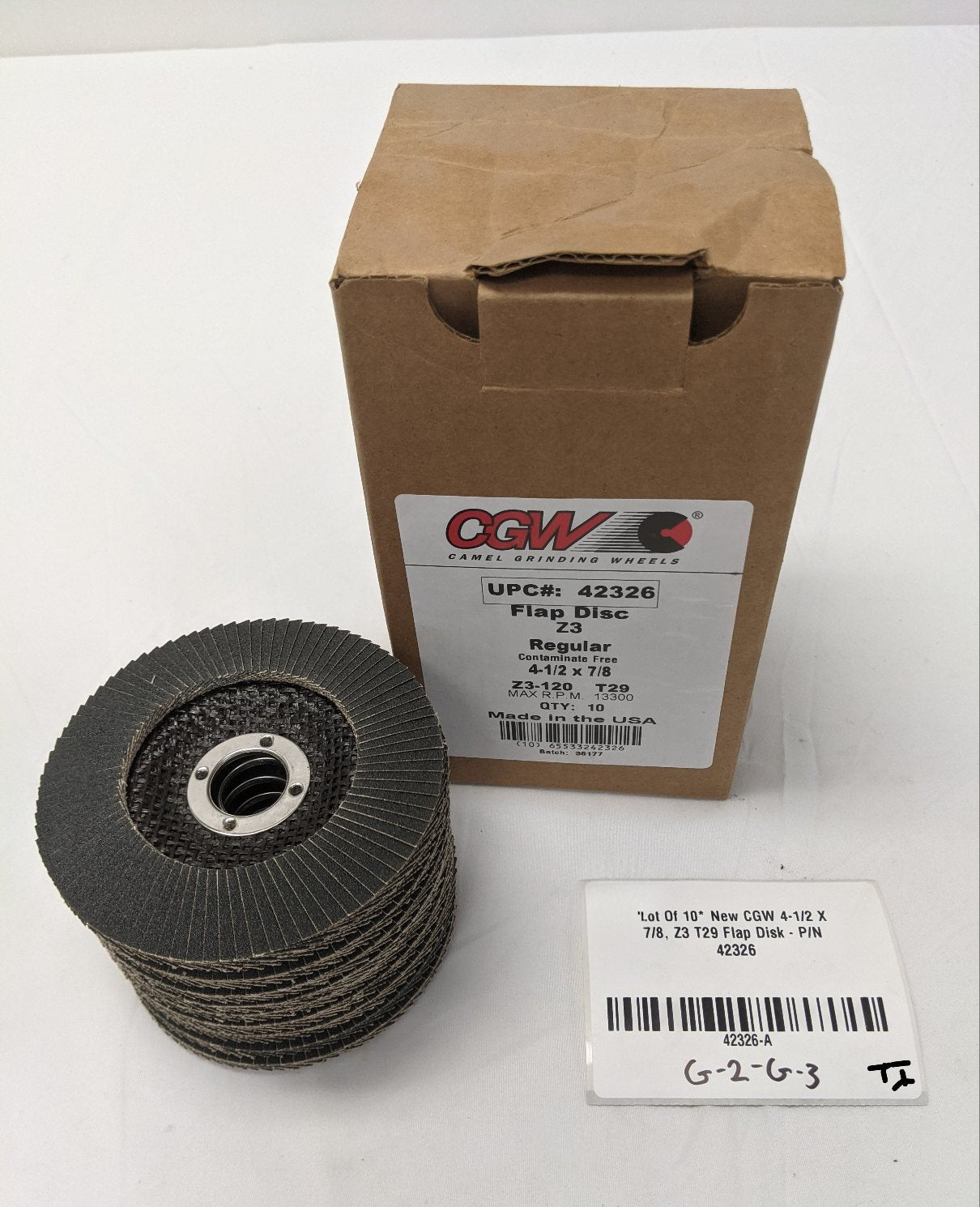 CGW 4-1/2" x 7/8" Flap Discs - T29 Z3, 120 Grit, 13300 RPM, Lot of 10