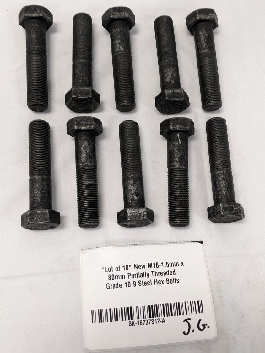*Lot of 10* New M18-1.5mm x 80mm Partially Threaded Grade 10.9 Steel Hex Bolts