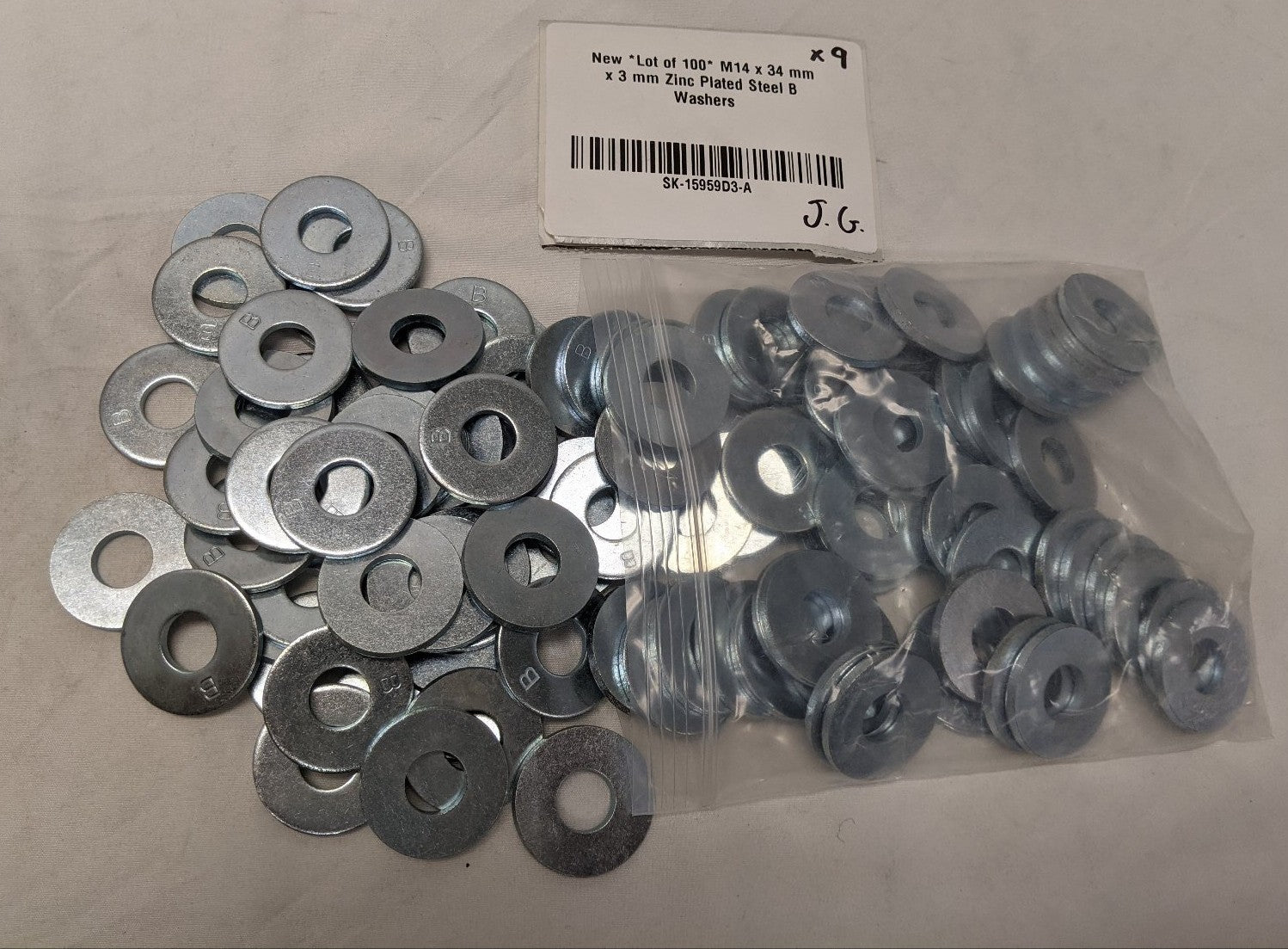 M14 Zinc Plated Steel B Washers - 34mm x 3mm - Lot of 100 - Heavy Duty Flat Washers