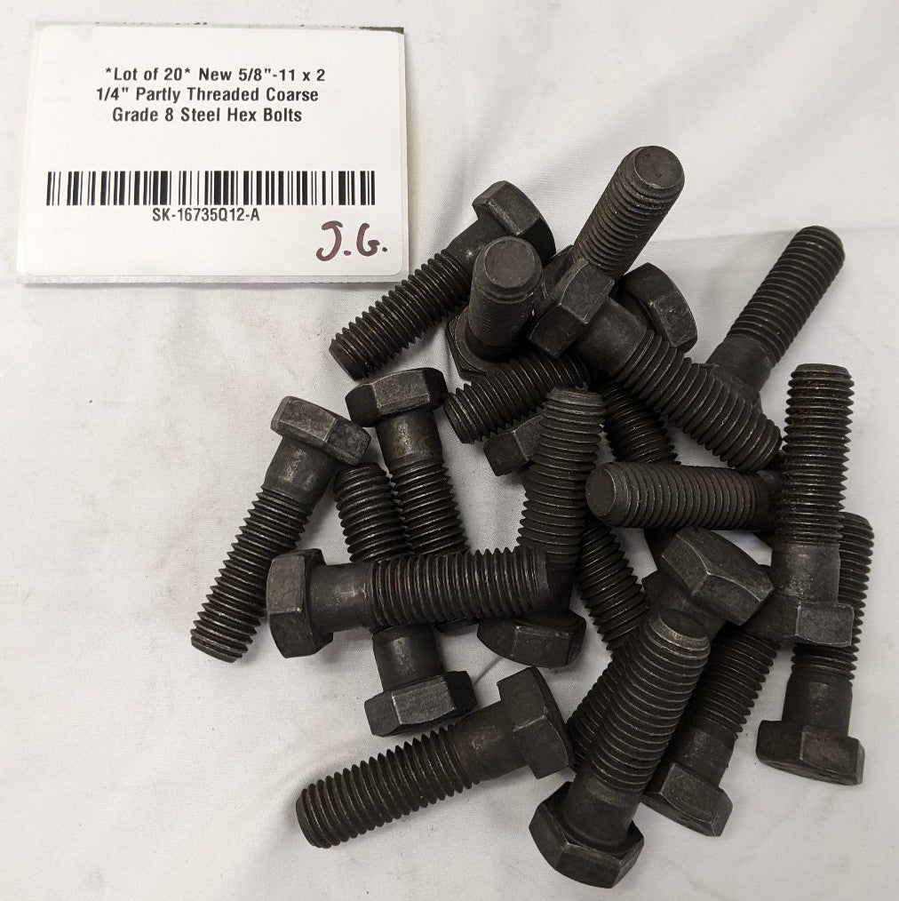 *Lot of 20* New 5/8"-11 x 2 1/4" Partly Threaded Coarse Grade 8 Steel Hex Bolts