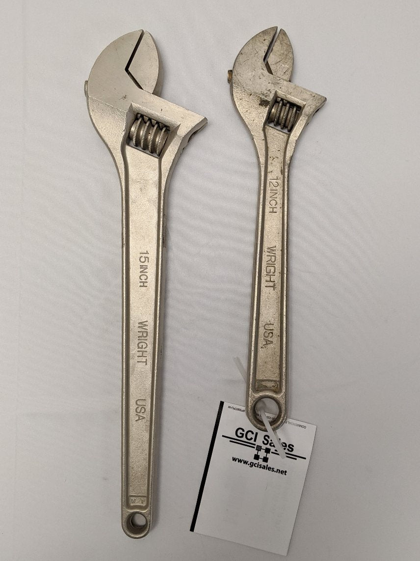 Wright Adjustable Wrench Set 12" & 15" Lot of 2 - Crescent 9AC12 9AC15
