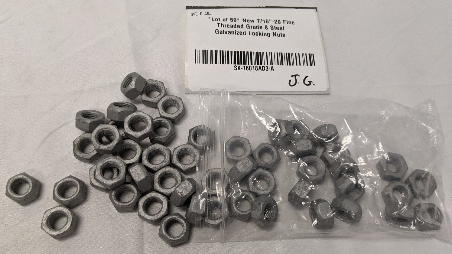 7/16"-20 Grade 8 Locking Nuts - Lot of 50 - Galvanized Steel Fine Thread
