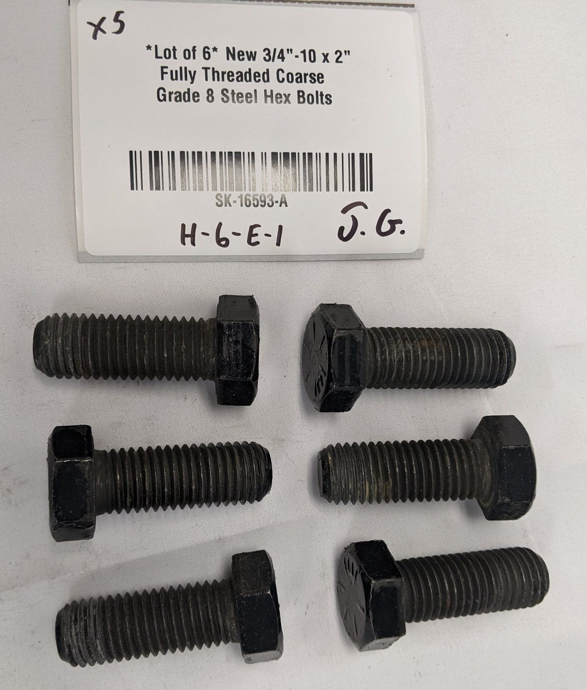 *Lot of 6* New 3/4"-10 x 2" Fully Threaded Coarse Grade 8 Steel Hex Bolts