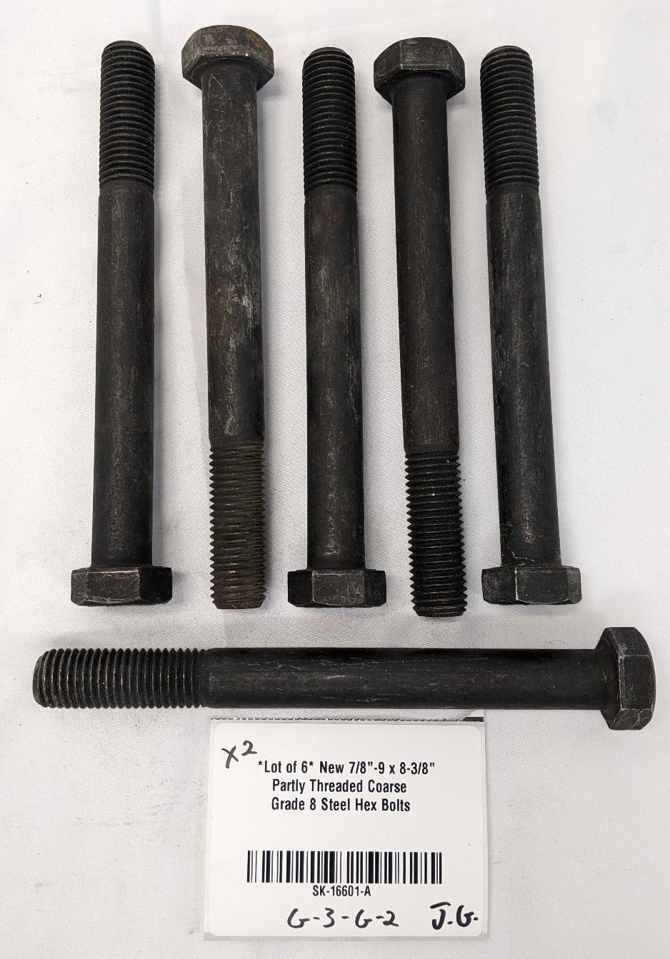 *Lot of 6* New 7/8"-9 x 8-3/8" Partly Threaded Coarse Grade 8 Steel Hex Bolts