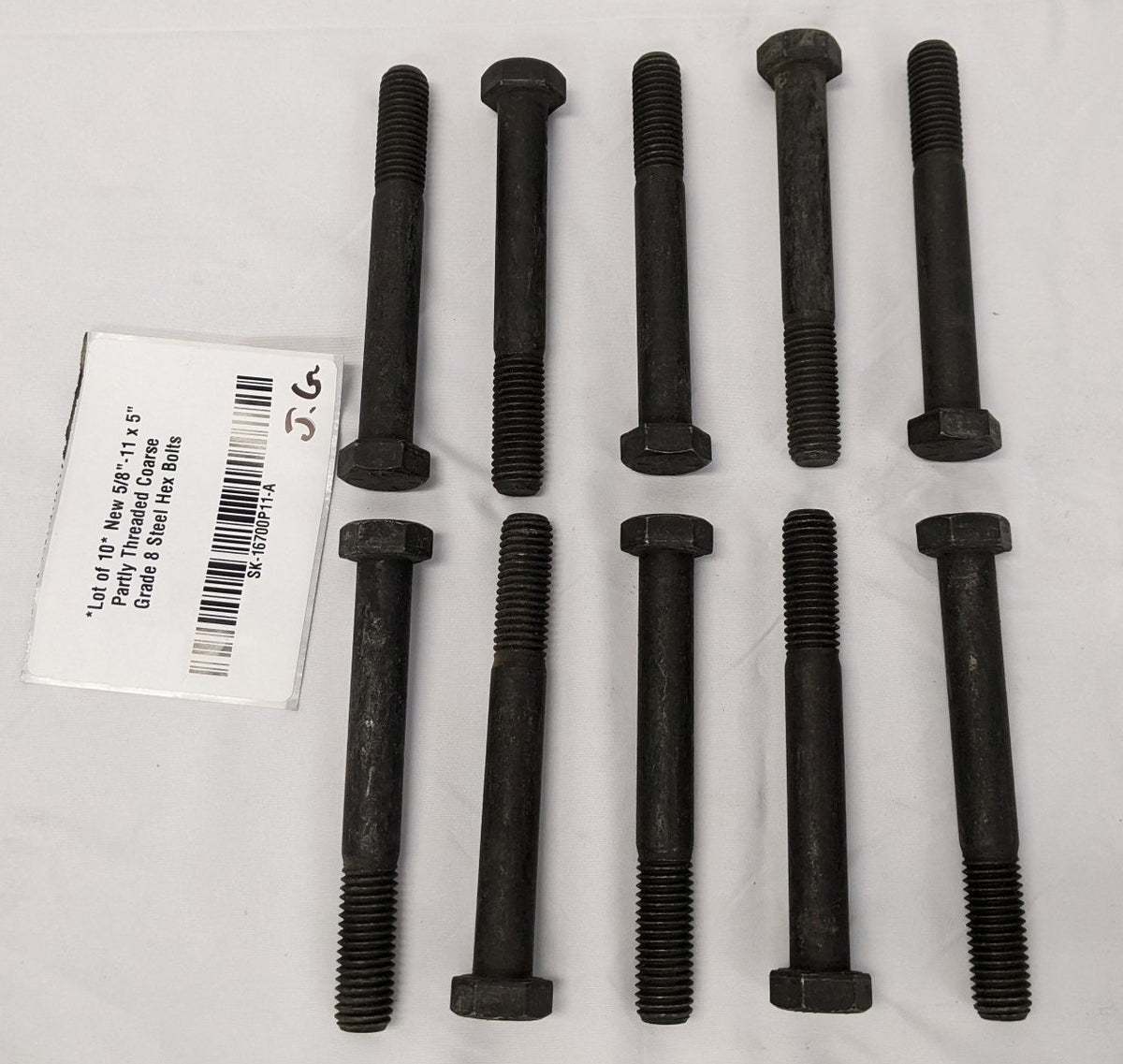 *Lot of 10* New 5/8"-11 x 5" Partly Threaded Coarse Grade 8 Steel Hex Bolts