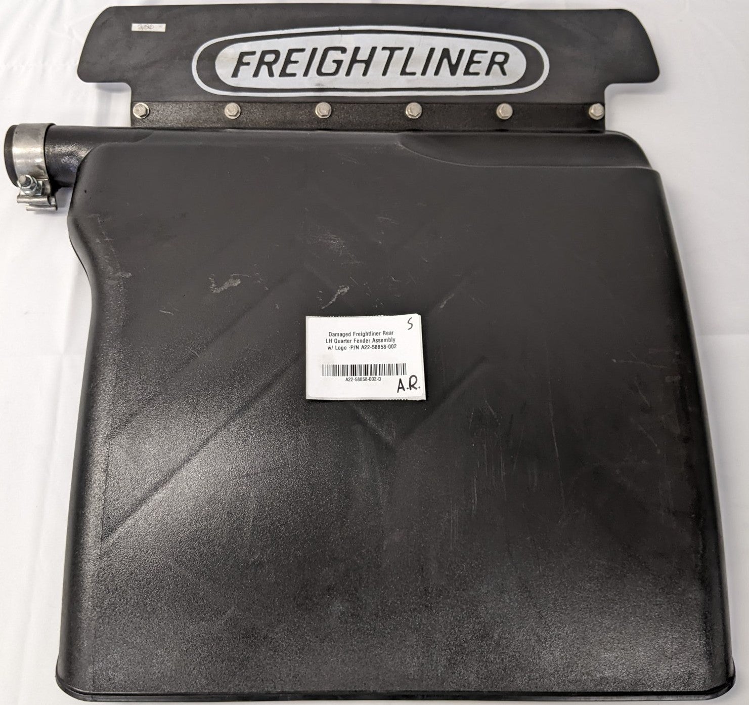 Damaged Freightliner Rear LH Quarter Fender Assembly w/ Logo -P/N A22-58858-002