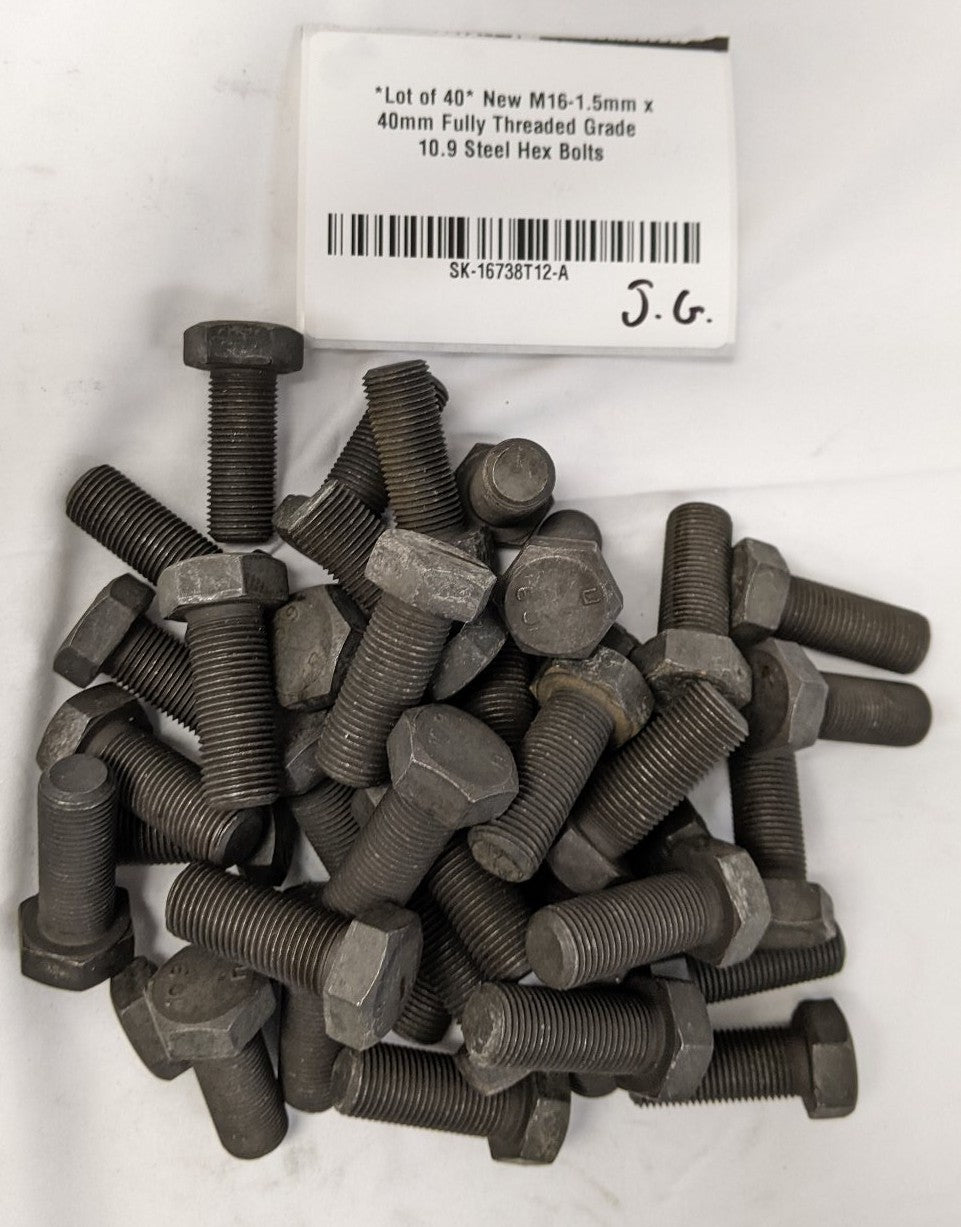 *Lot of 40* New M16-1.5mm x 40mm Fully Threaded Grade 10.9 Steel Hex Bolts