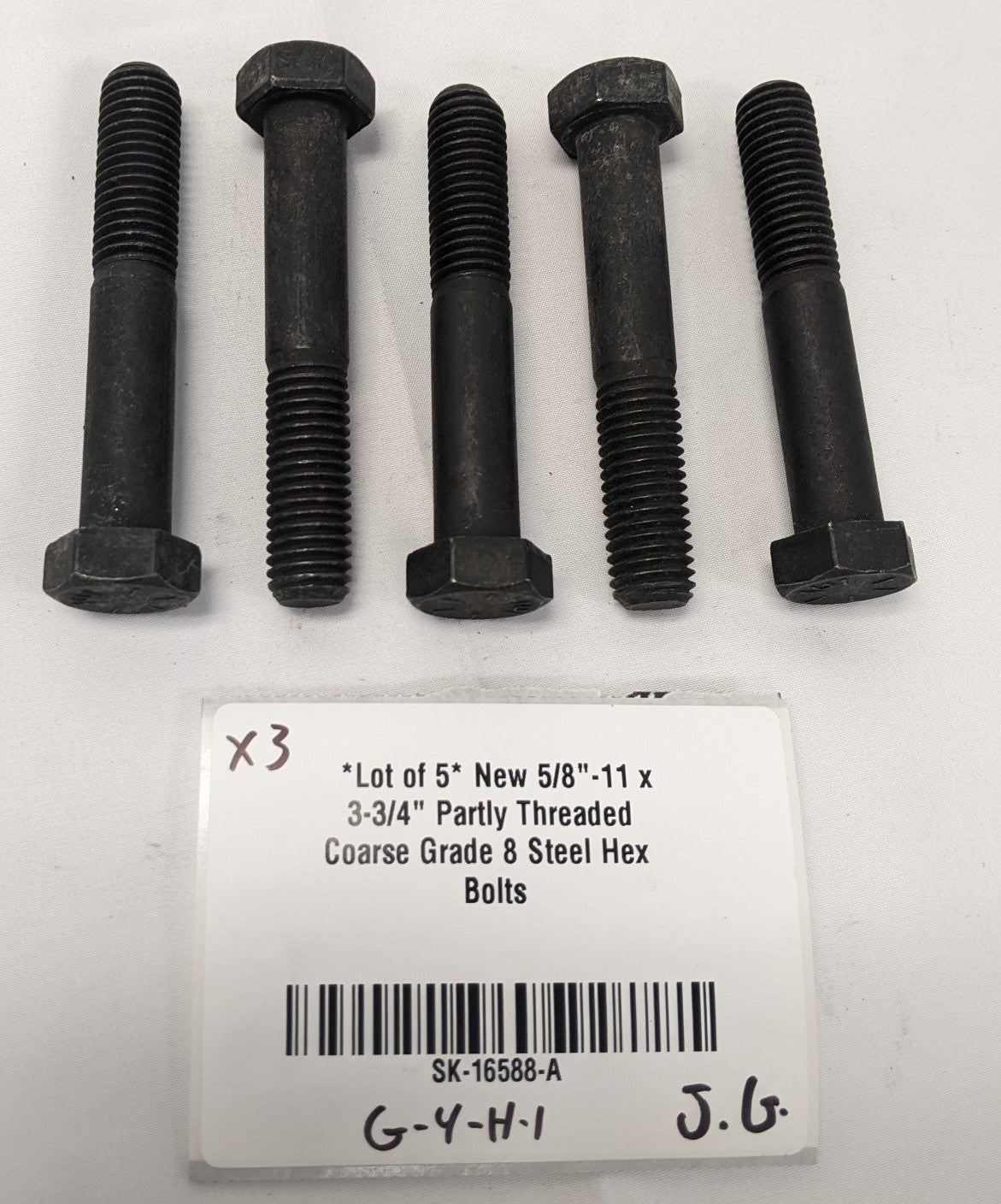 *Lot of 5* New 5/8"-11 x 3-3/4" Partly Threaded Coarse Grade 8 Steel Hex Bolts