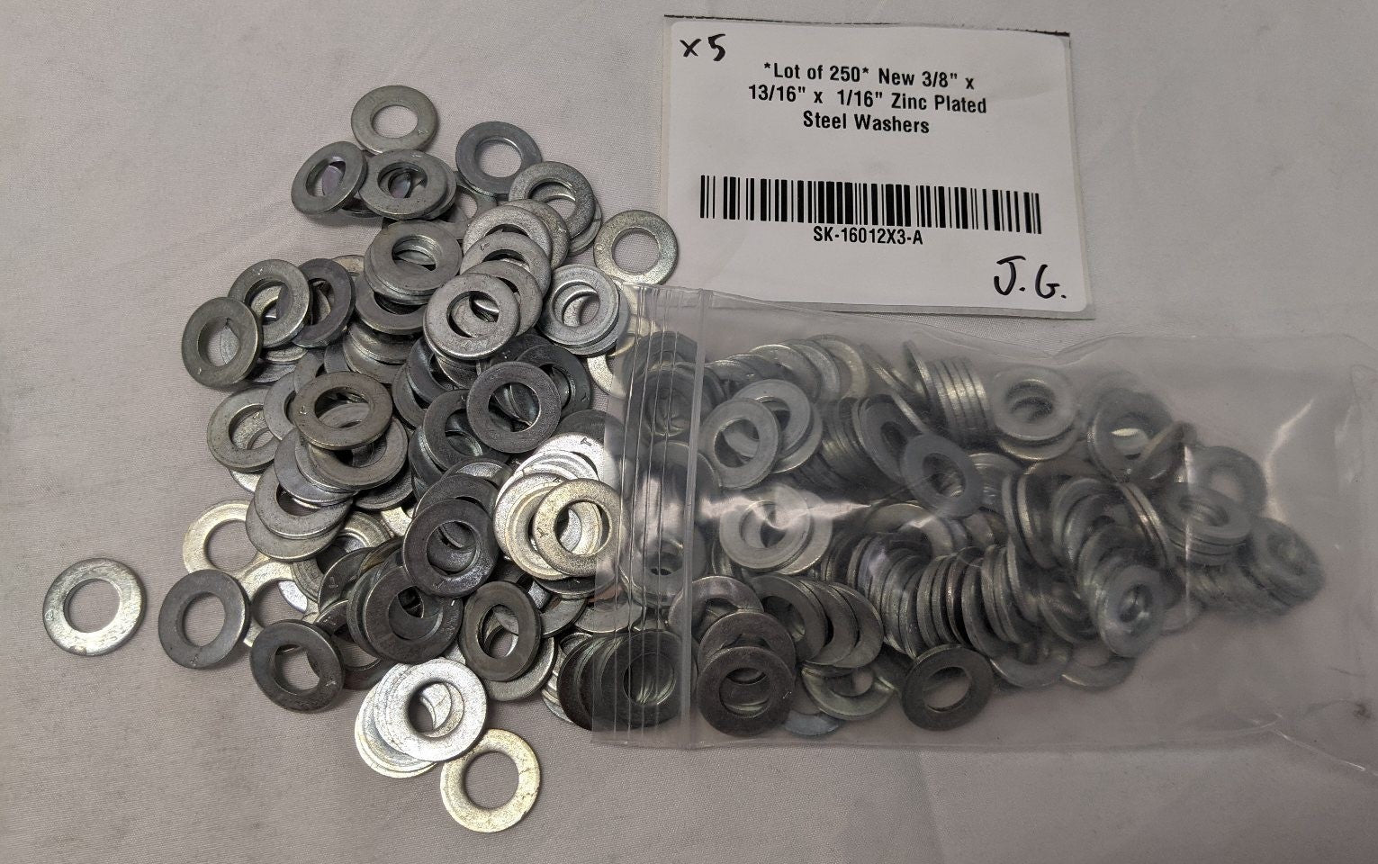 3/8" Zinc Plated Steel Flat Washers - Lot of 250 - 13/16" OD Corrosion Resistant
