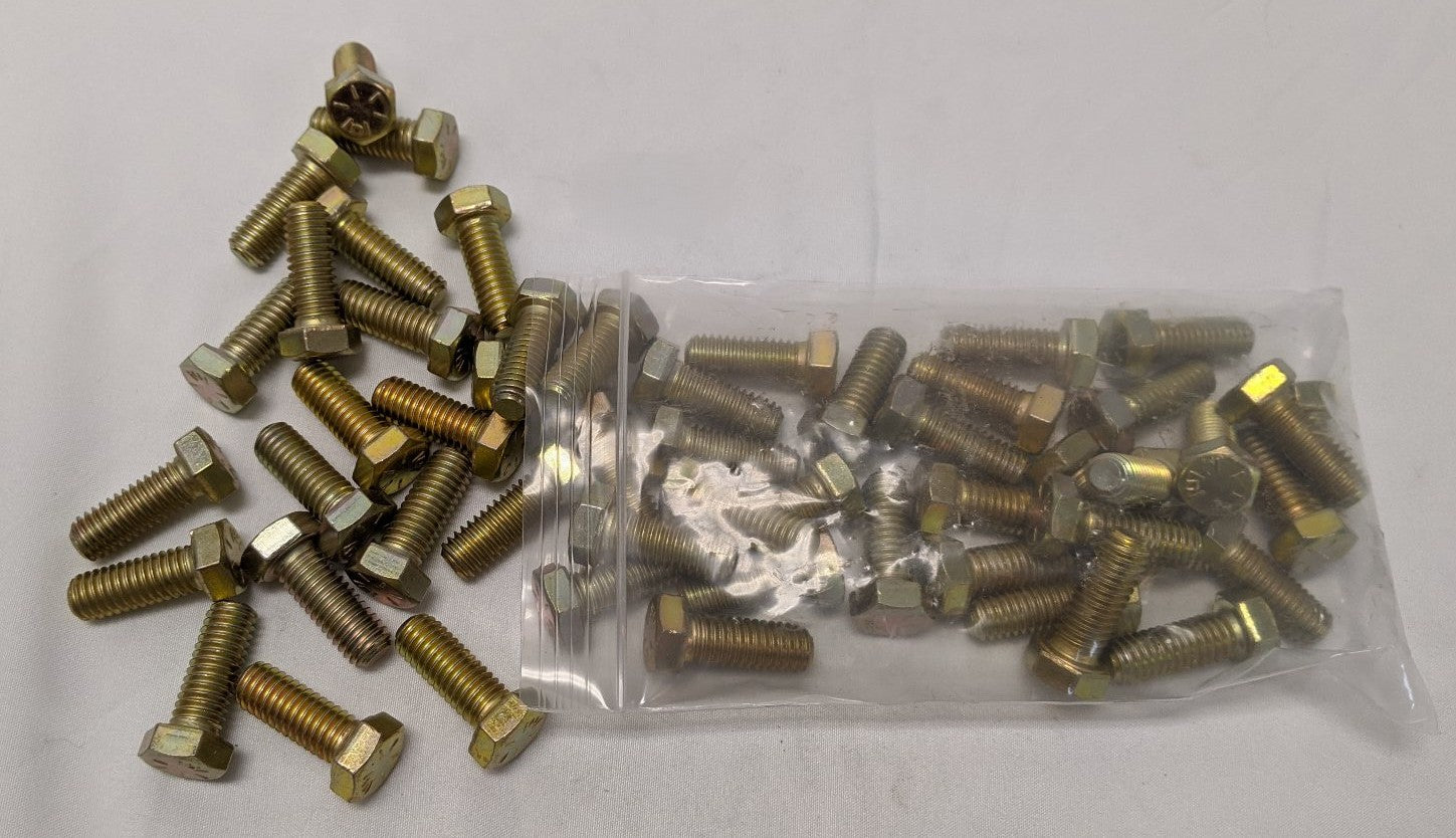 3/8"-16 x 1" Grade 8 Hex Bolts - Yellow Zinc Plated, Fully Threaded, Lot of 50